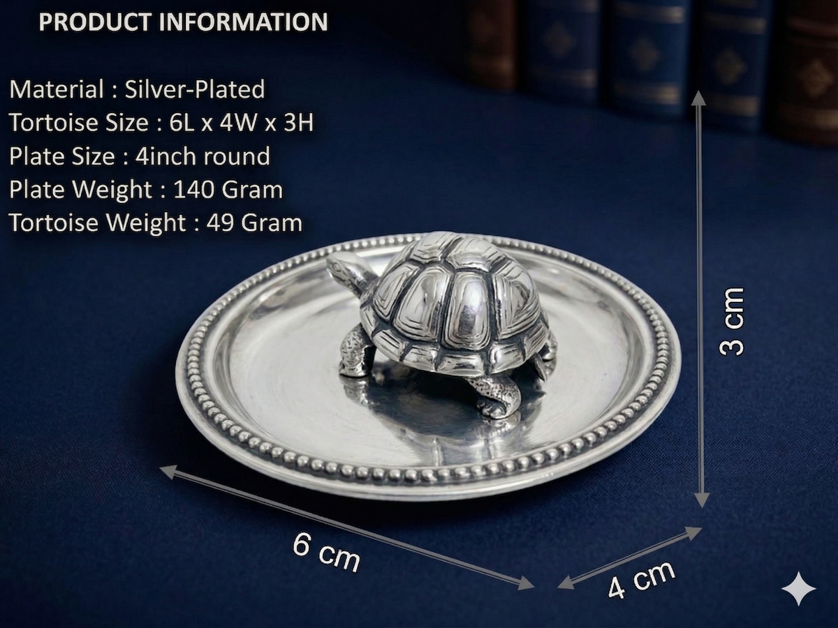 Premium Silver Plated Feng Shui Vastu Tortoise with Beaded Plate