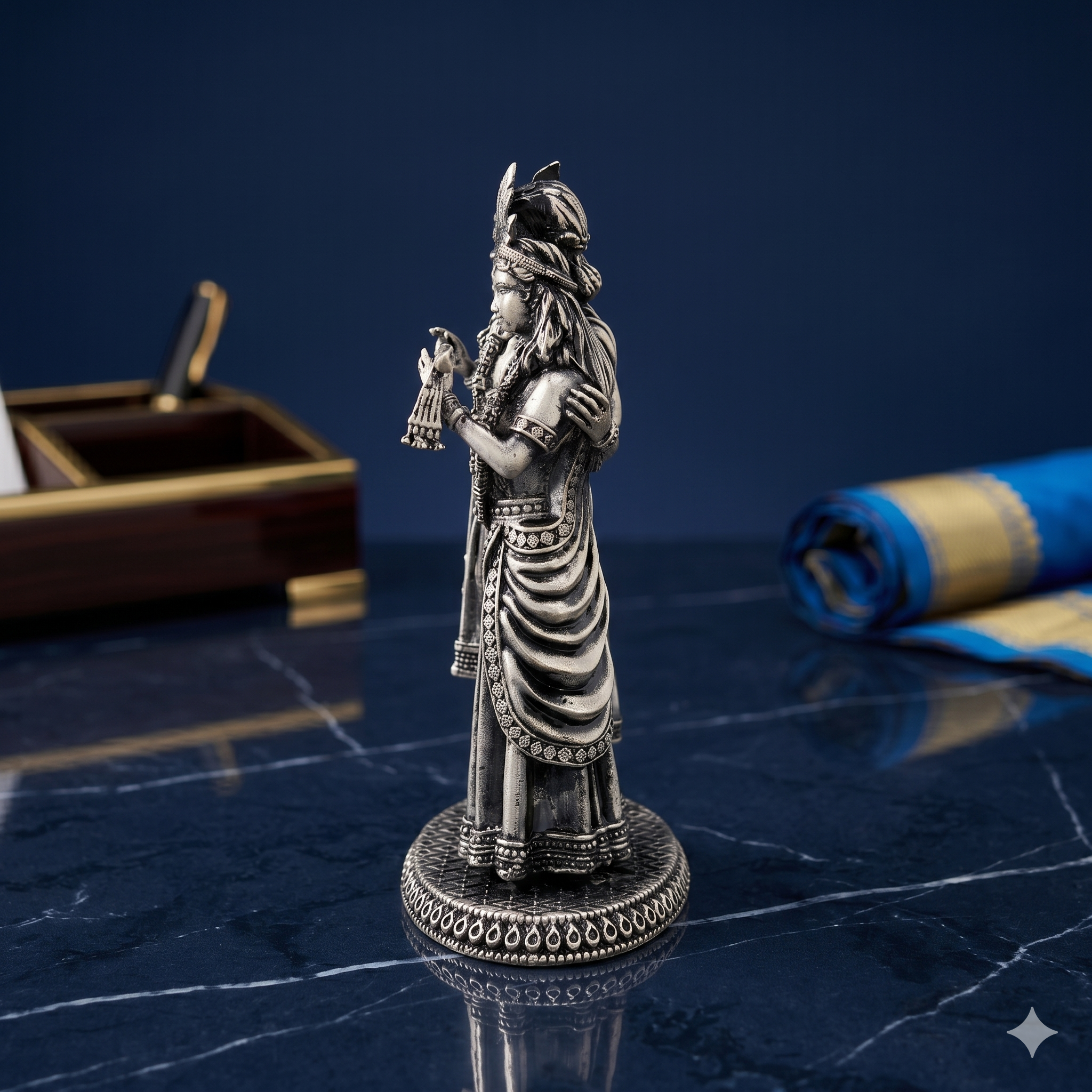 Premium Oxidized Silver-Plated Radha Krishna Idol for Home Mandir & Luxury Gifting (16cm)