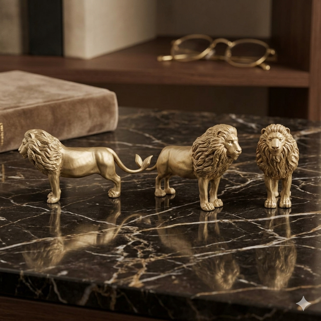 Premium Pure Brass Majestic Standing Lion Figurine