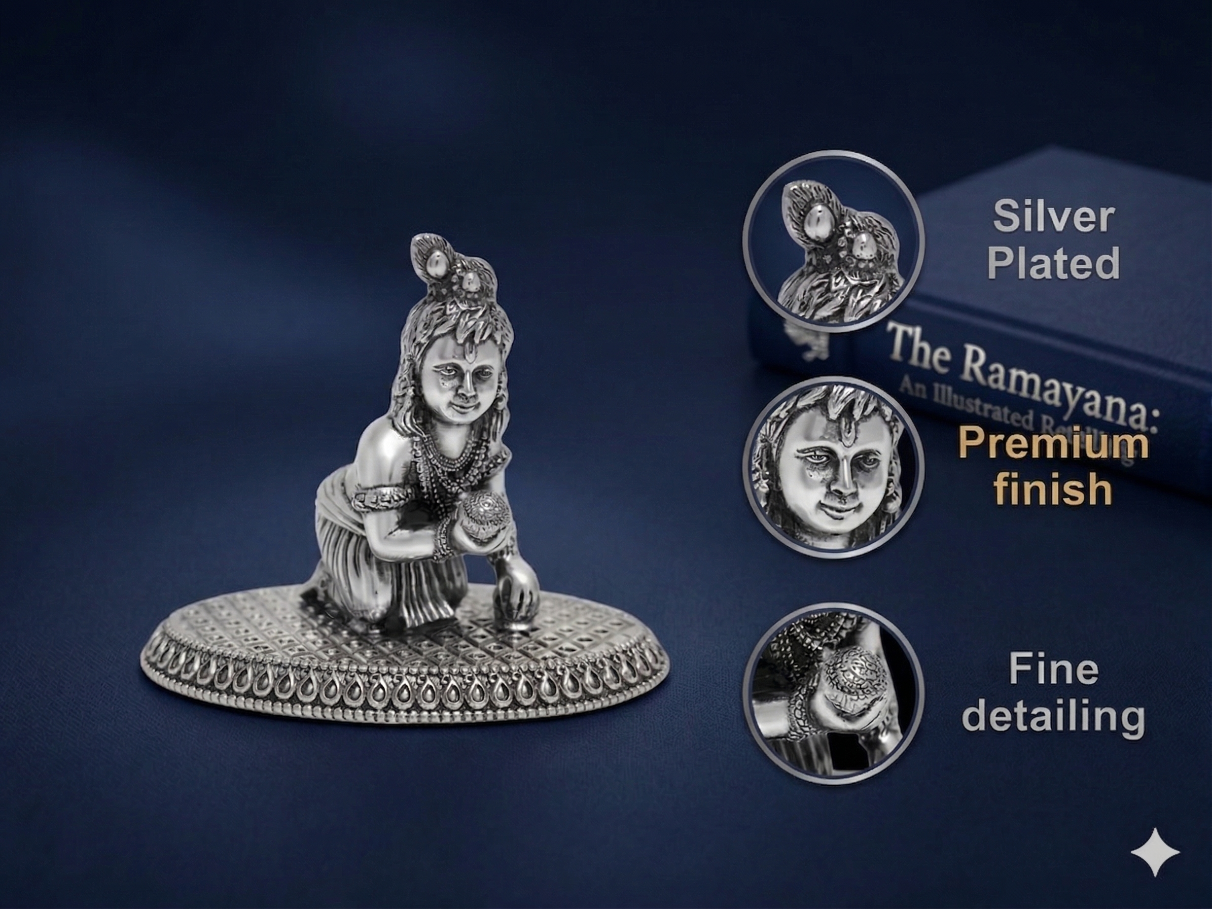 Premium Oxidized Silver-Plated Crawling Bal Gopal Krishna Idol