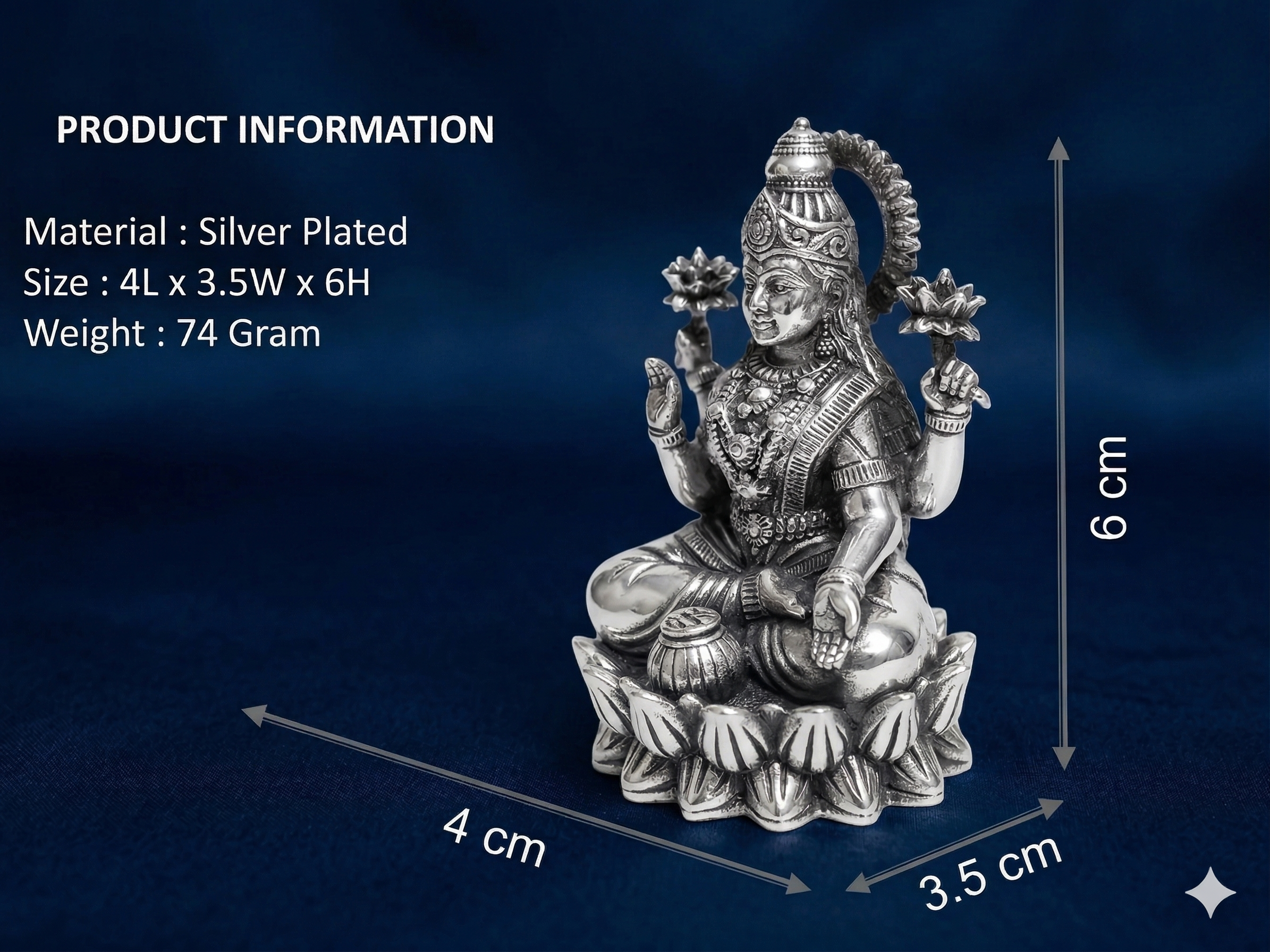 Premium Silver Plated Goddess Lakshmi Idol for Home Mandir & Pooja (6 cm)