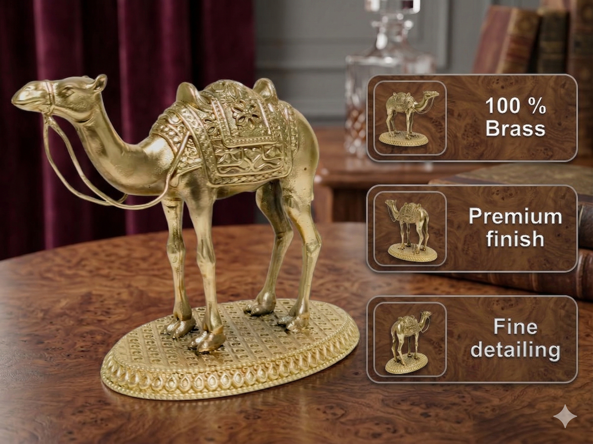 Title Handcrafted 100% Pure Brass Camel Idol – Premium Finish Royal Decor