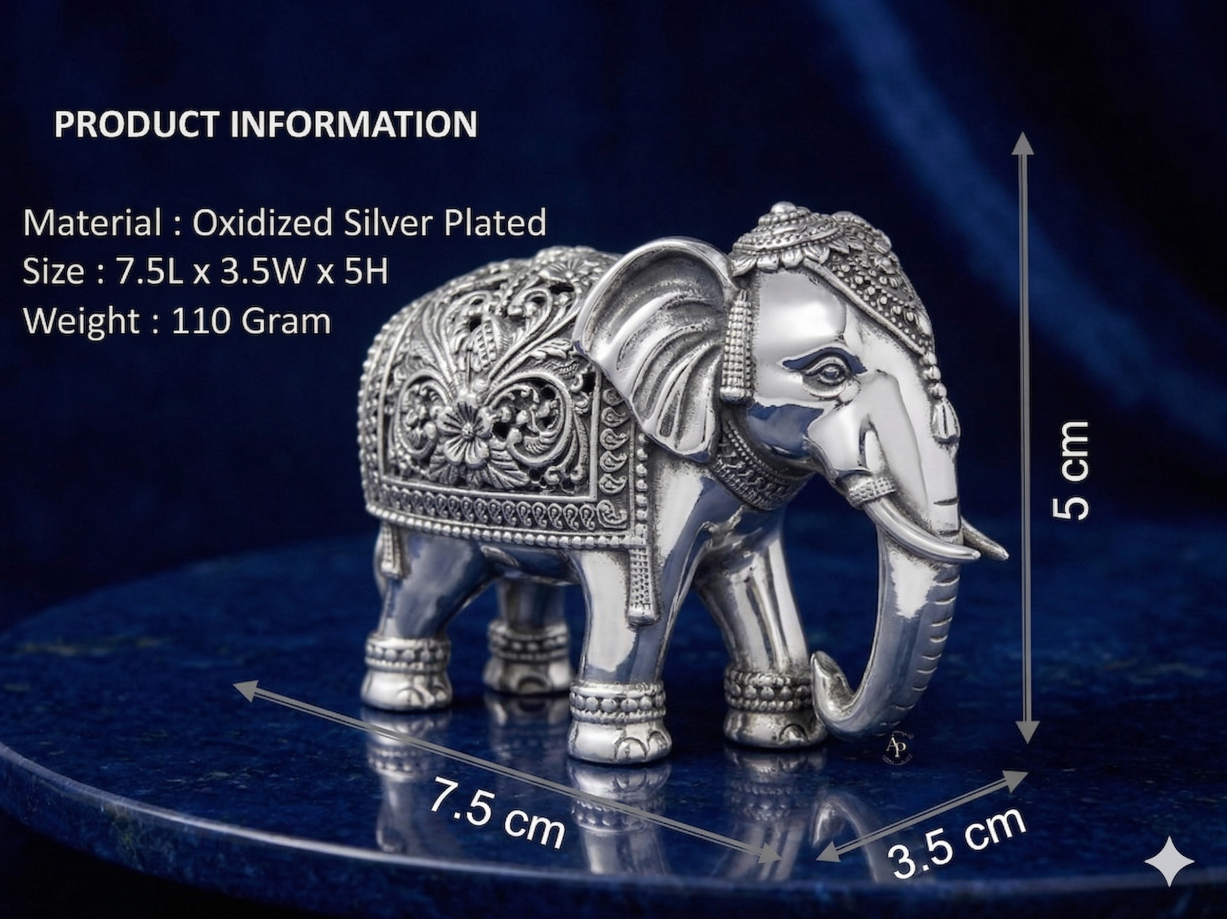 Oxidized Silver-Plated Elephant Statue – Premium Ornate Brass Trunk-Up Idol for Vastu, Home Decor & Luxury Gifting