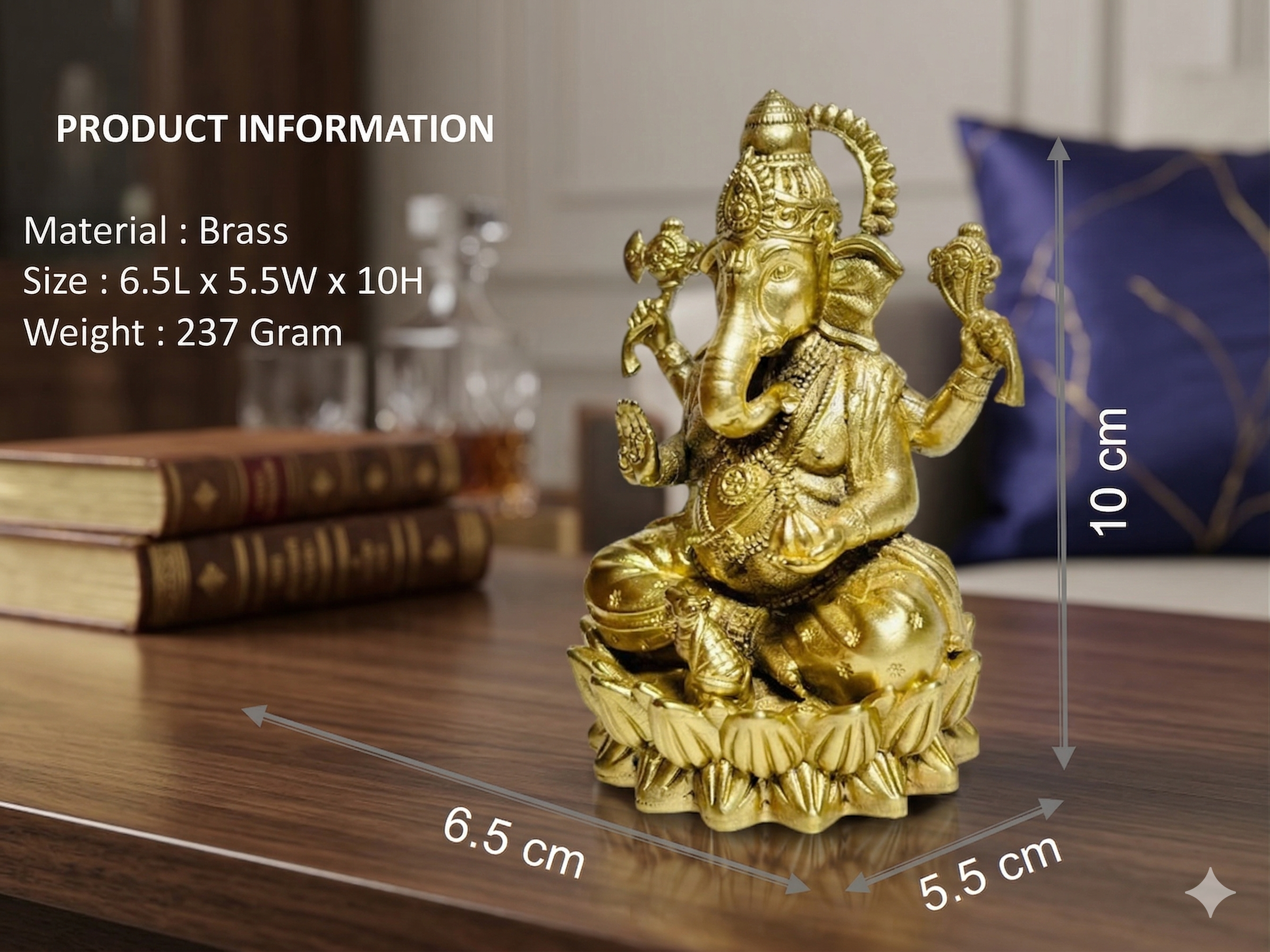Premium Brass Lord Ganesha Idol on Lotus Base – Handcrafted Spiritual Home Decor