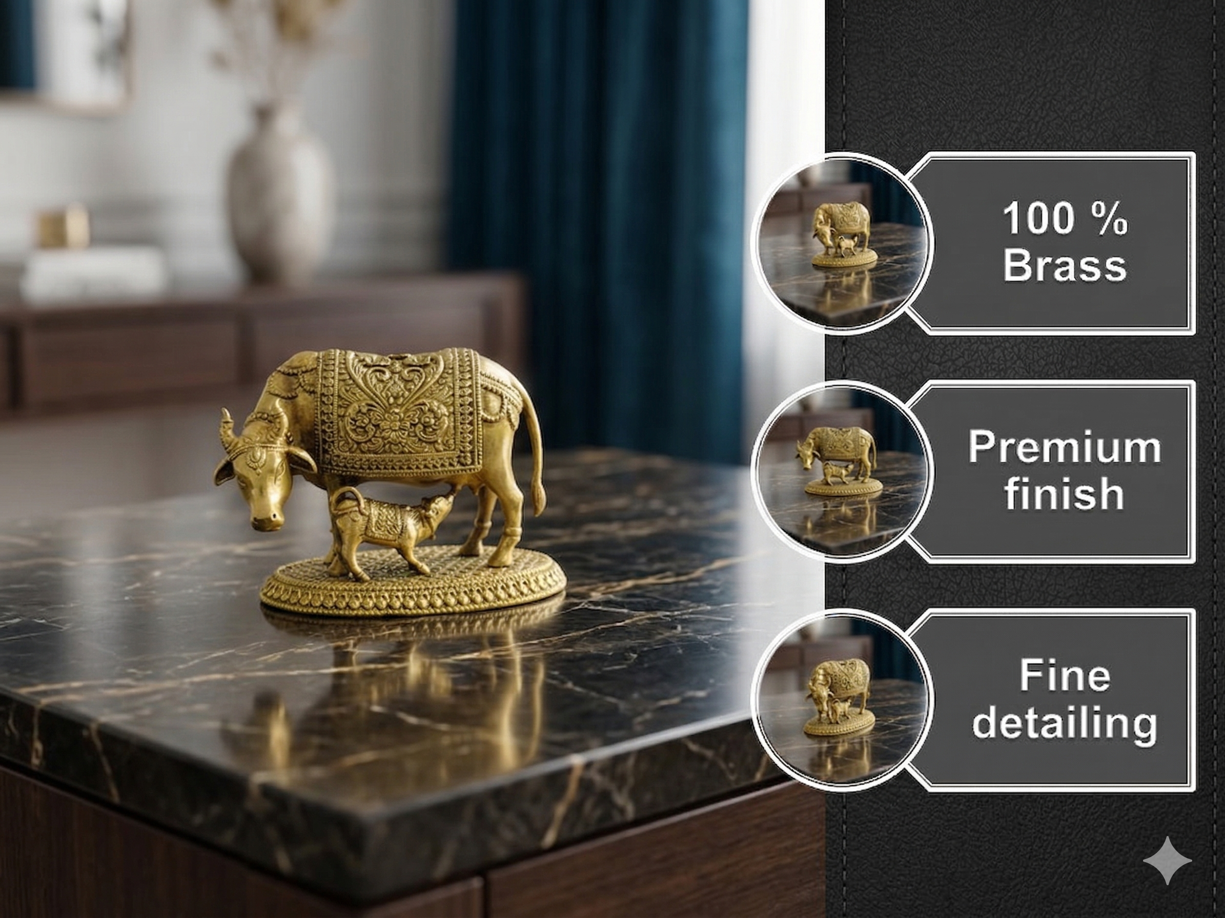 Premium 100% Brass Kamdhenu Cow and Calf Idol – Handcrafted Spiritual Decor