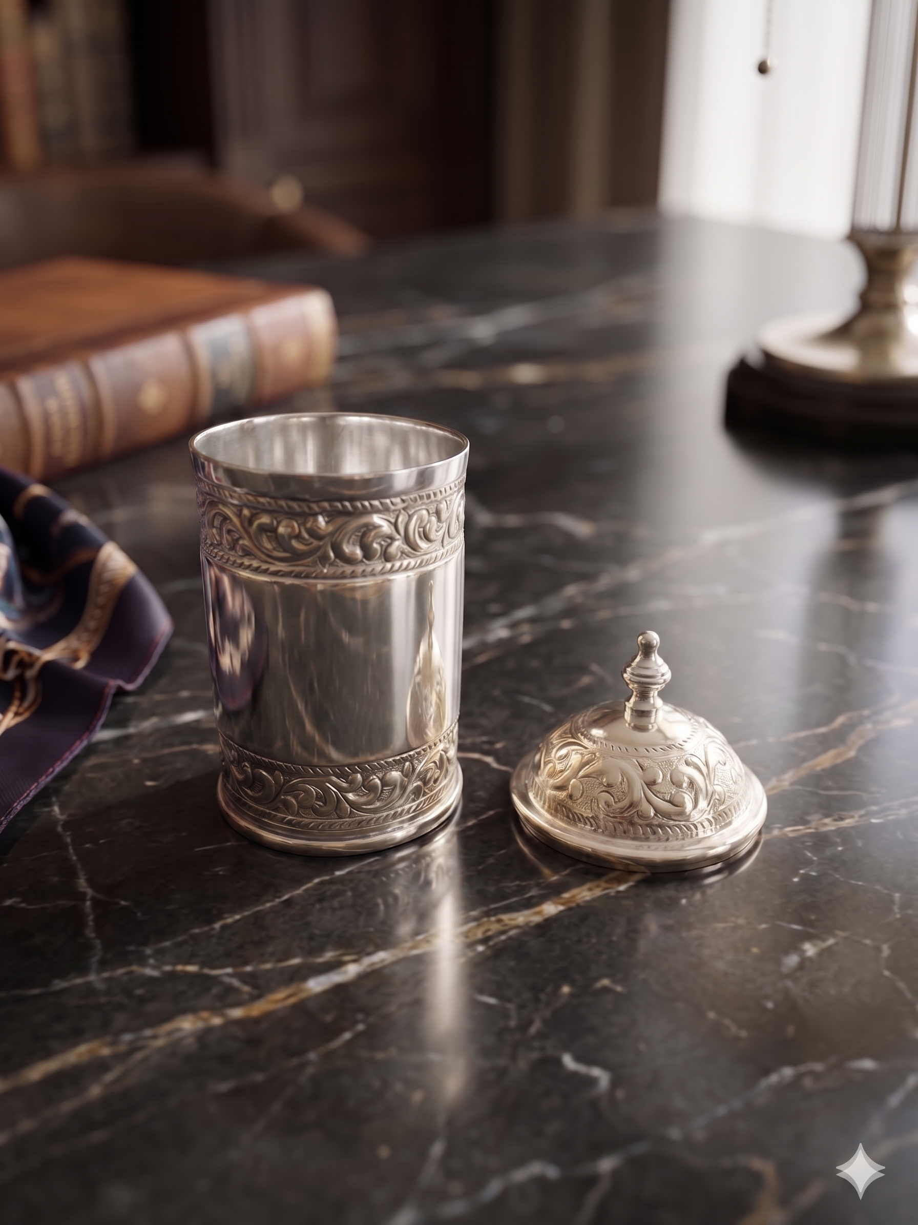 Premium German Silver Engraved Canister Set with Ornamental Lid