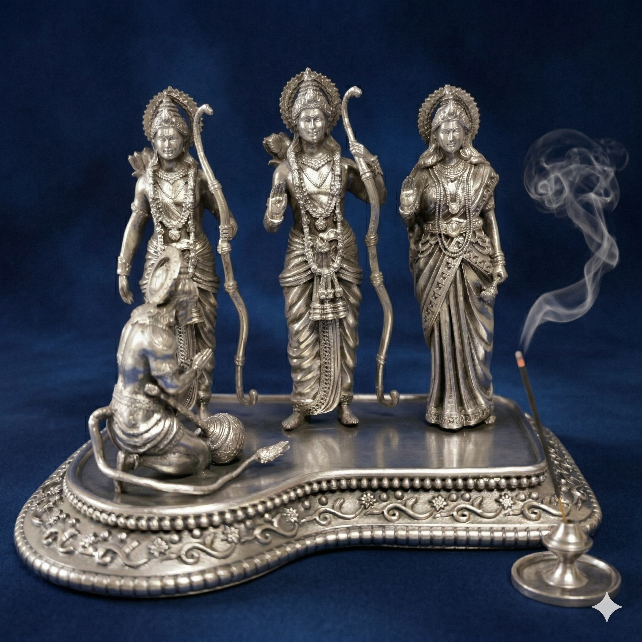 Premium Oxidized Silver Plated Ram Darbar Idol (11 cm)