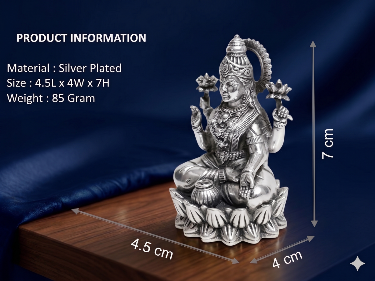 Premium Silver Plated Goddess Lakshmi Idol – Handcrafted Mahalakshmi Murti for Pooja Room & Gifting
