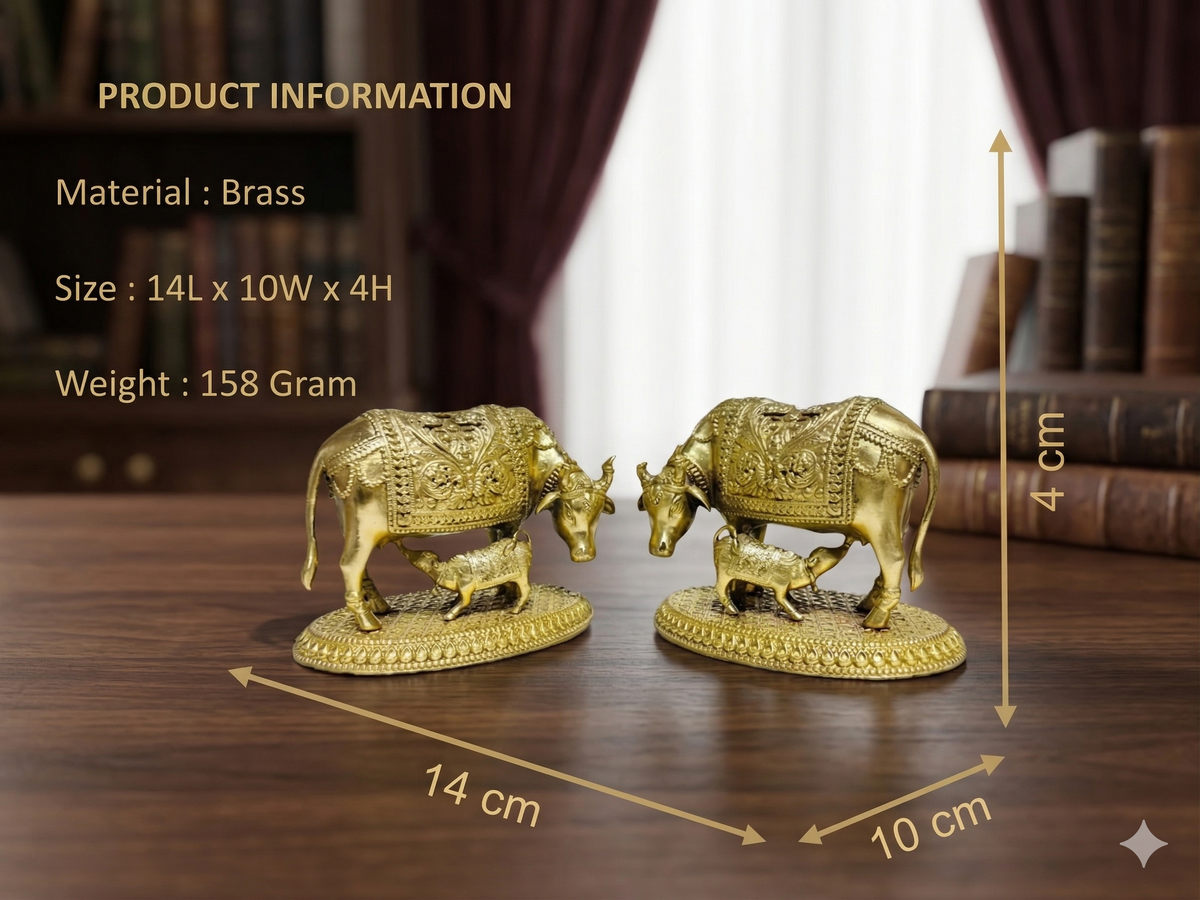 Premium Brass Kamdhenu Cow and Calf Idol – Elegant Handcrafted Spiritual Home Decor