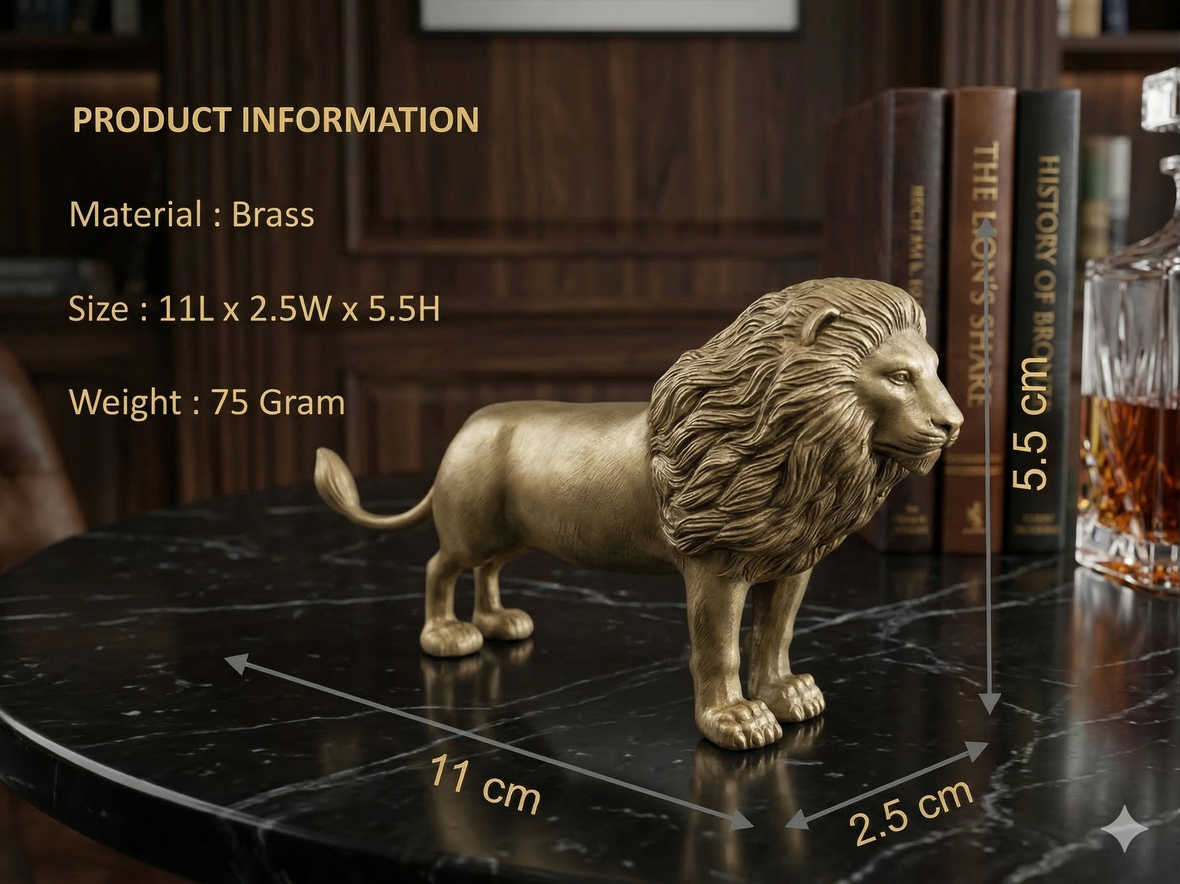 Premium Pure Brass Majestic Standing Lion Figurine