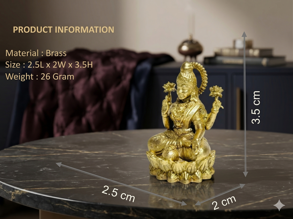 Premium Brass Goddess Lakshmi Idol for Pooja & Home Decor (3.5 cm)