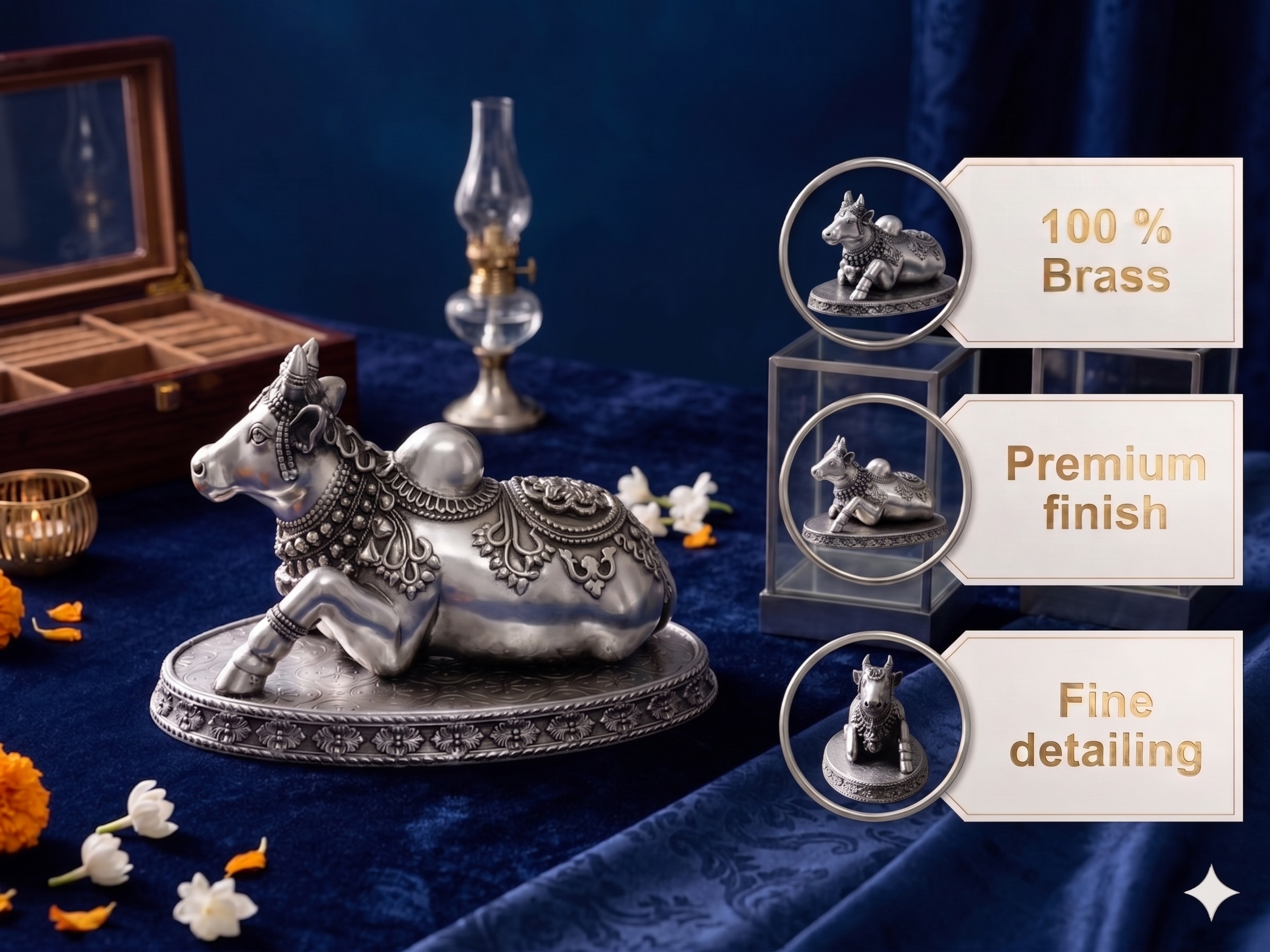 Premium Oxidized Silver-Plated Brass Nandi Idol