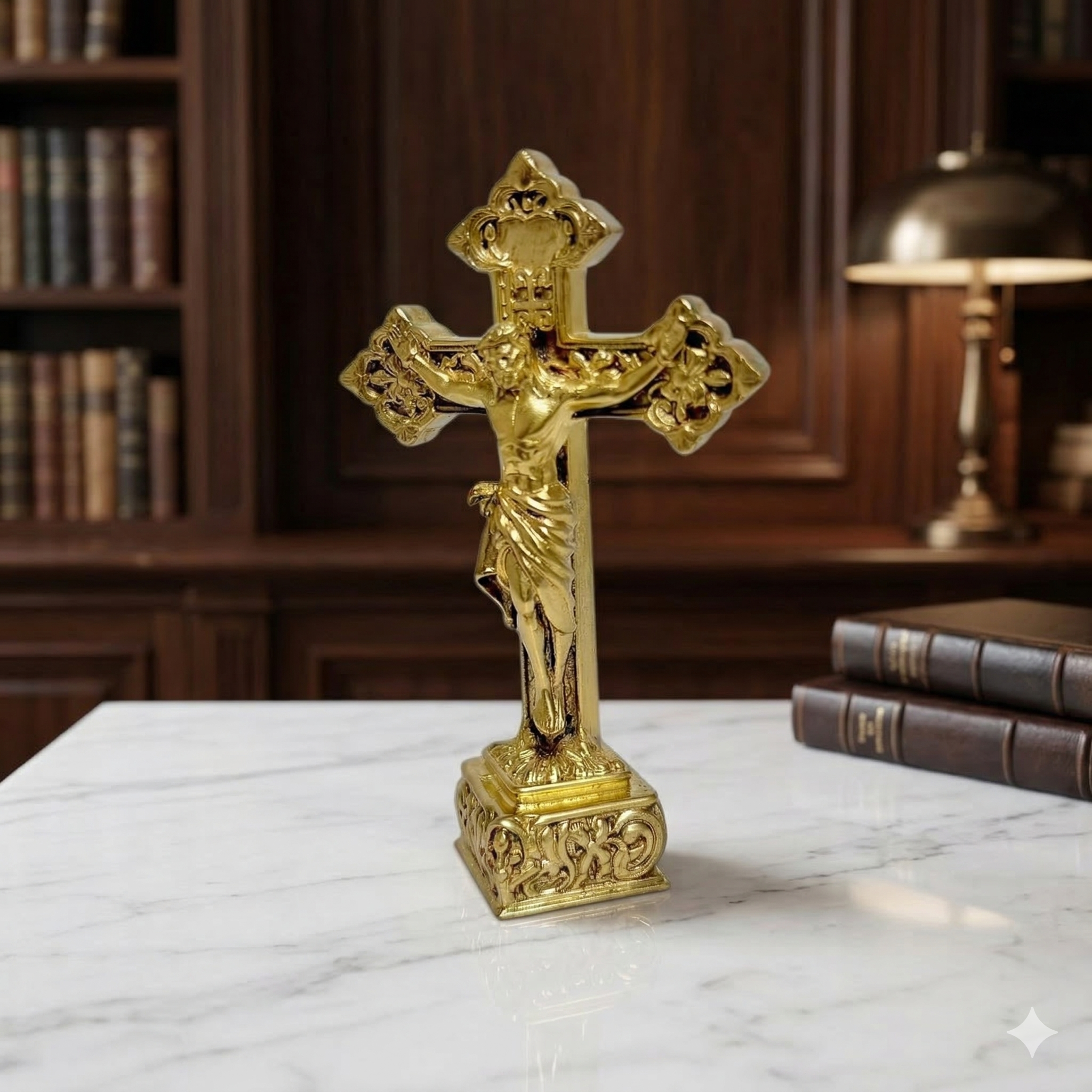Premium Brass Jesus Crucifix Cross Statue – Handcrafted Christian Altar Decor