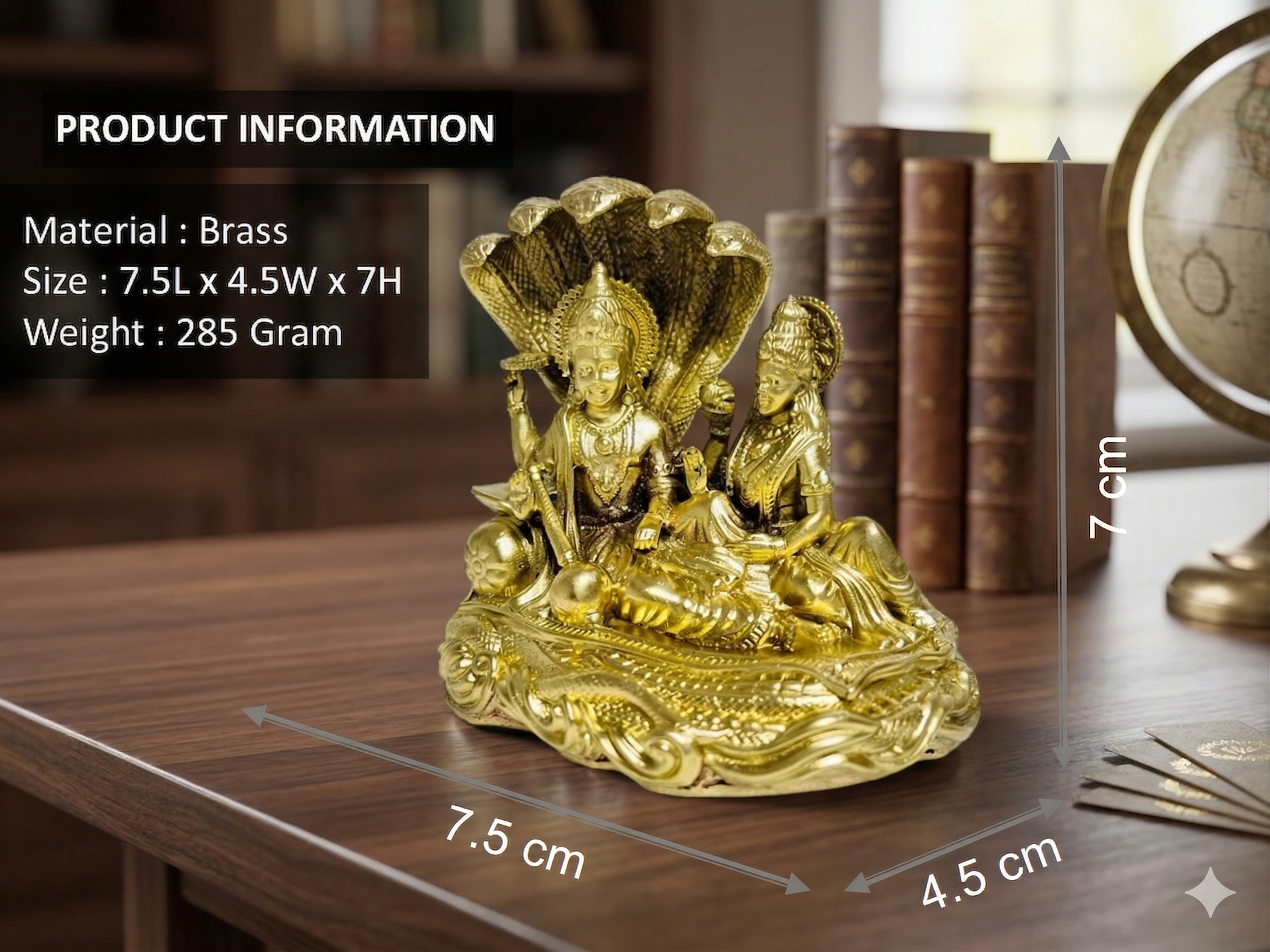 Premium Brass Lakshmi Narayan Idol – Handcrafted Vishnu Lakshmi Murti on Sheshnag for Home Pooja & Gifting
