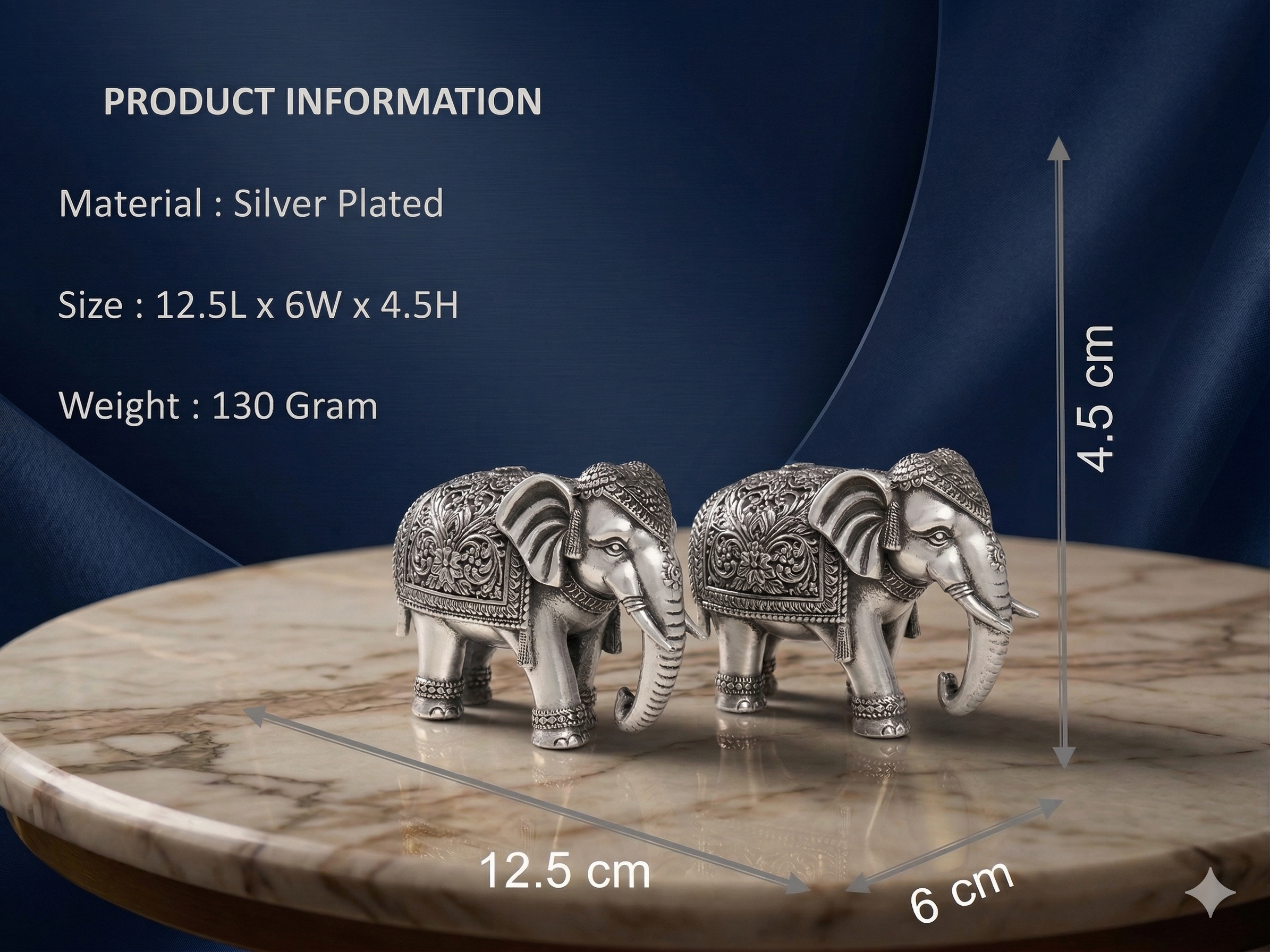 Oxidized Silver-Plated Elephant Pair – Premium Brass Vastu Idol Set for Home Décor, Office Display & Luxury Gifting