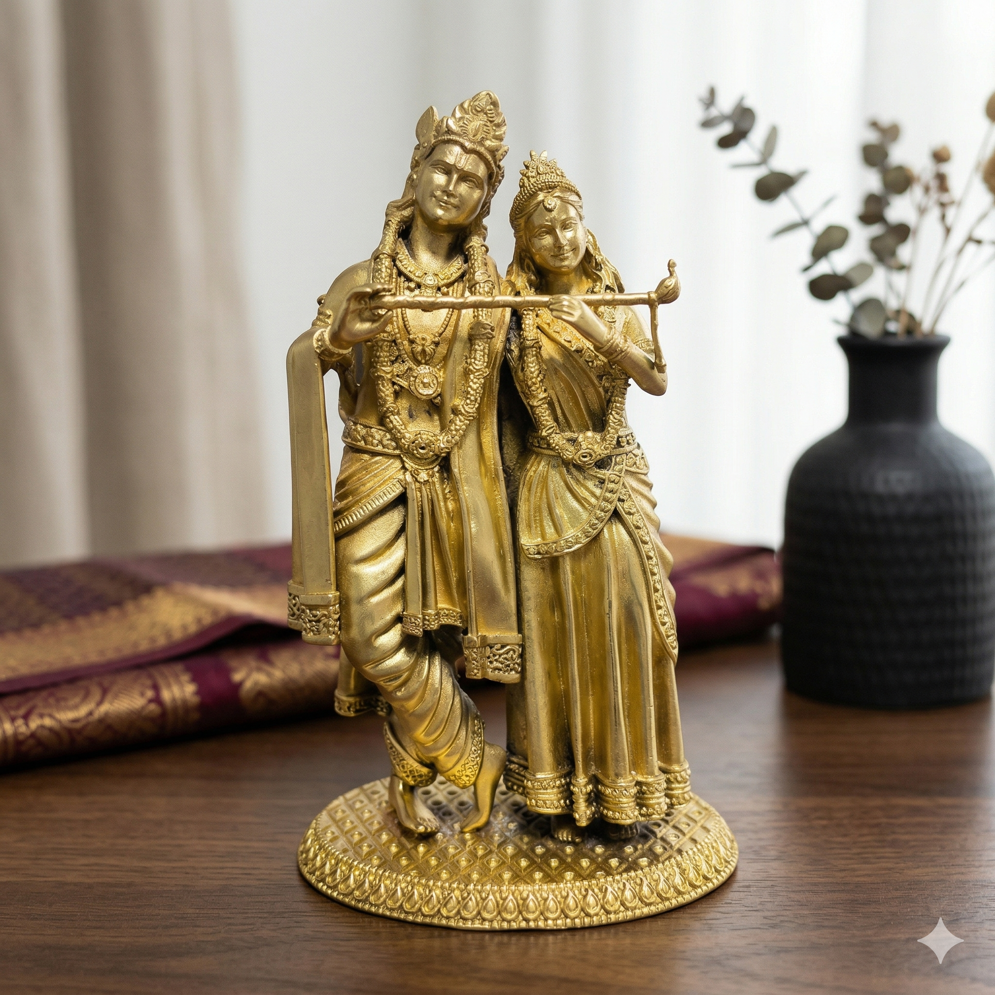 Premium 100% Brass Radha Krishna Idol  | Divine Flute Playing Couple Statue for Home Decor & Gifting