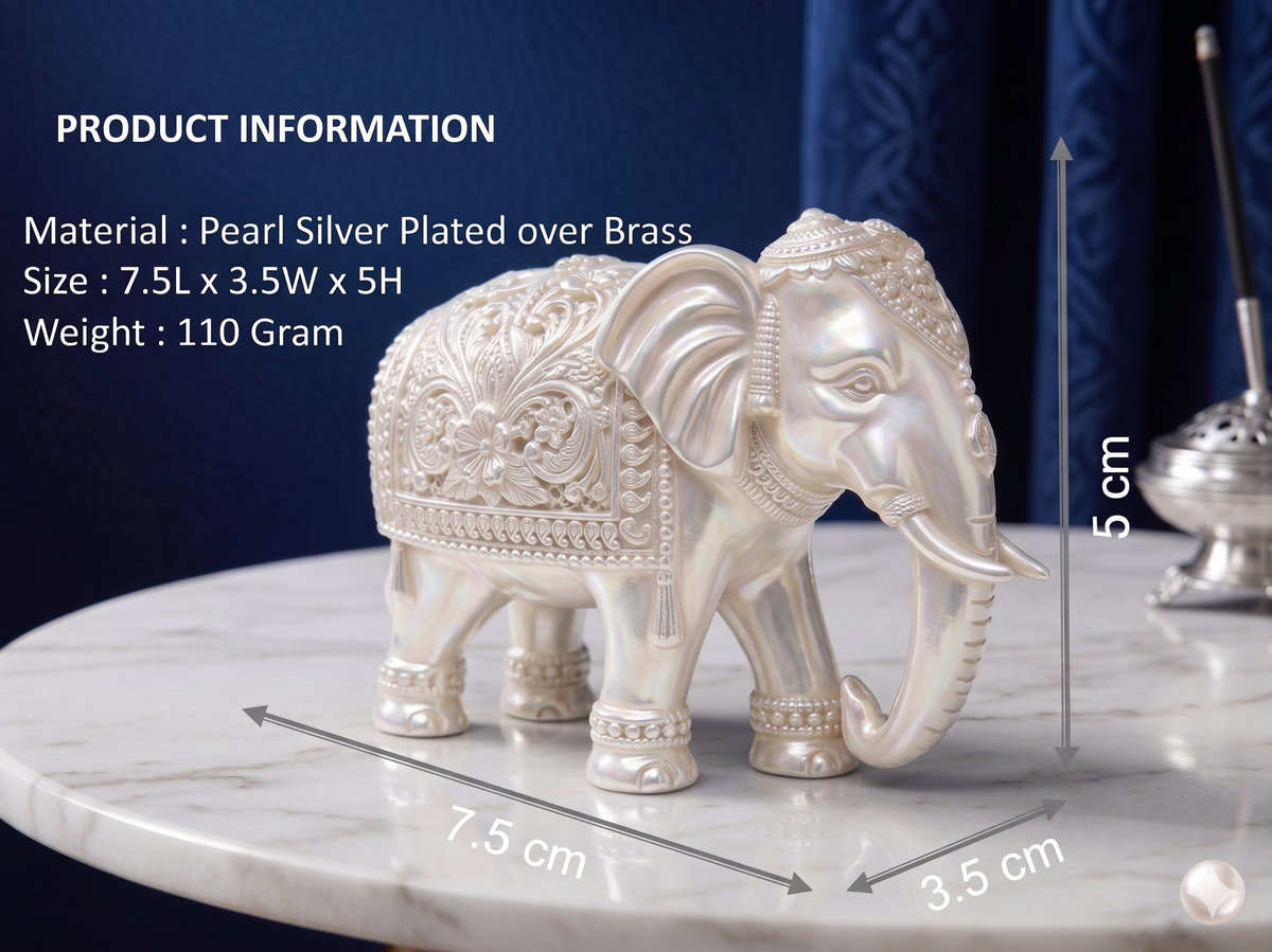 Premium Silver Plated Brass Royal Elephant Figurine – Intricate Carved Decor Showcase