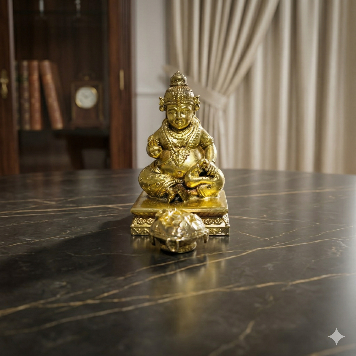 Premium Pure Brass Lord Kuber Idol with Secret Dhan Pot (6cm)