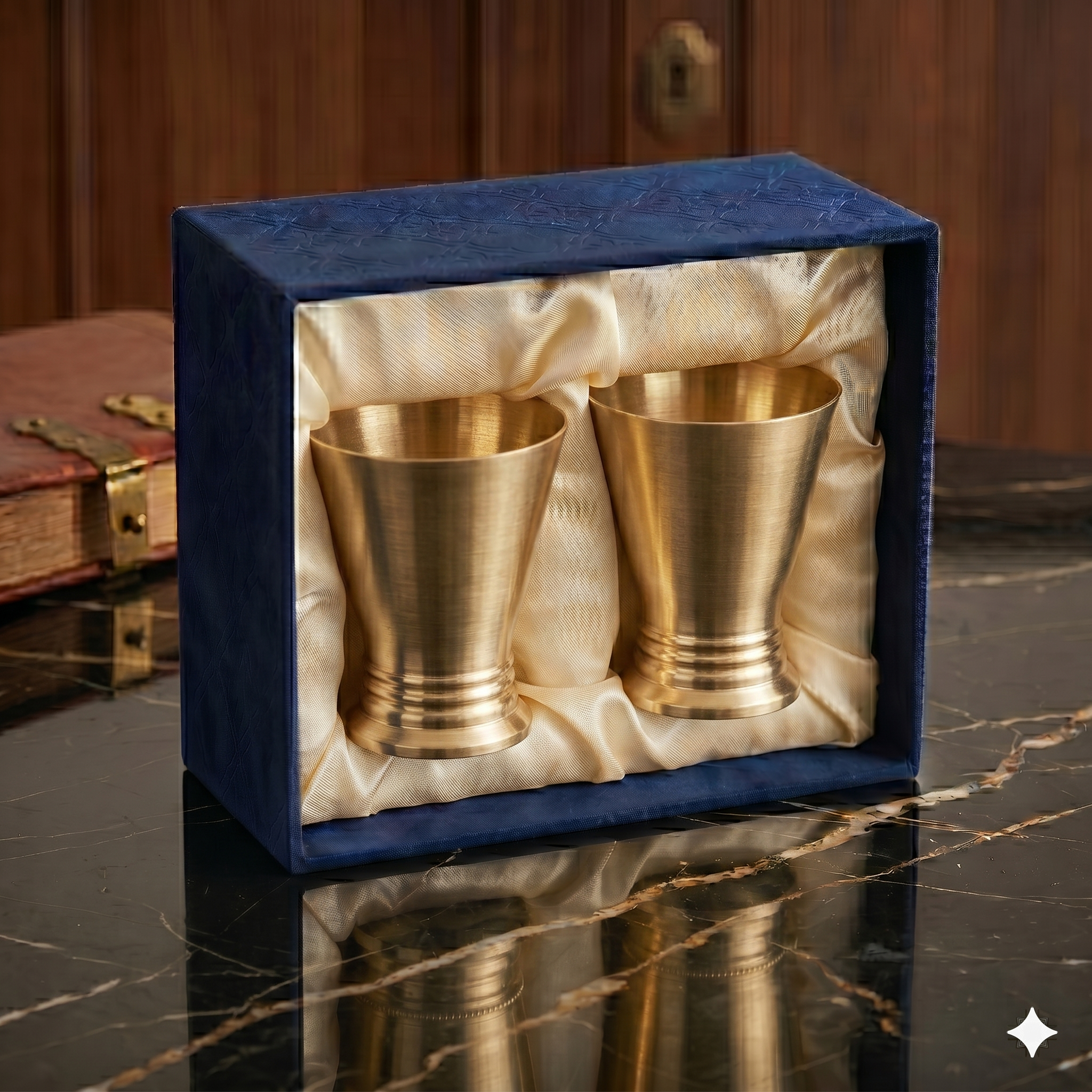 Elegant Hourglass Brass Glass Set with Premium Velvet Gift Box – Set of 2