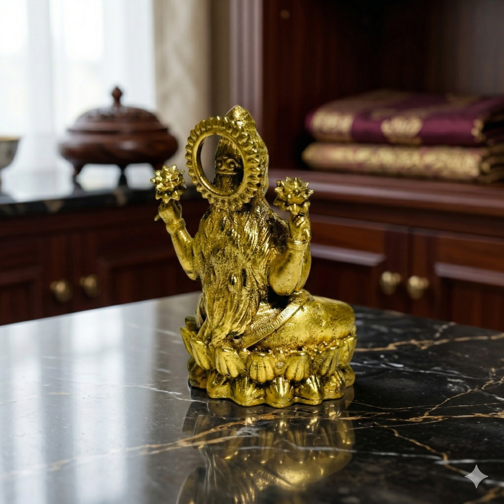 Premium Brass Goddess Lakshmi Idol for Pooja & Home Mandir (5 cm)