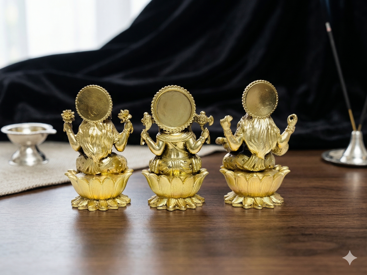 Handcrafted Pure Brass Laxmi Ganesh Saraswati Murti Set