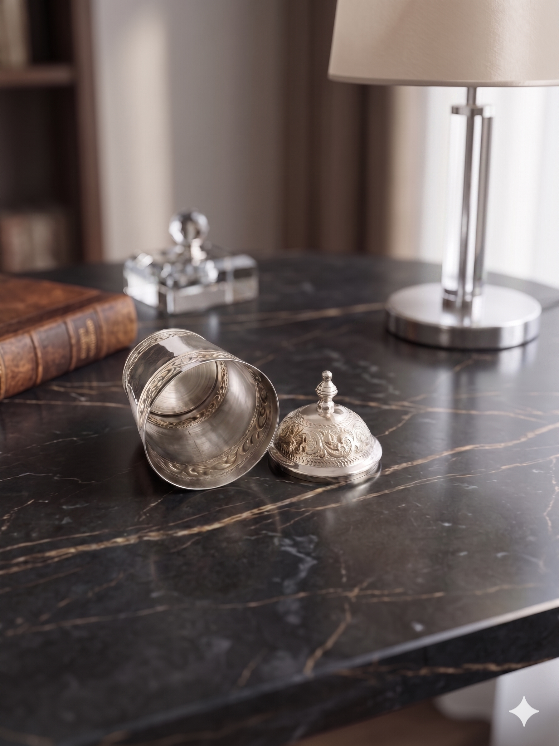 Premium German Silver Engraved Canister Set with Ornamental Lid