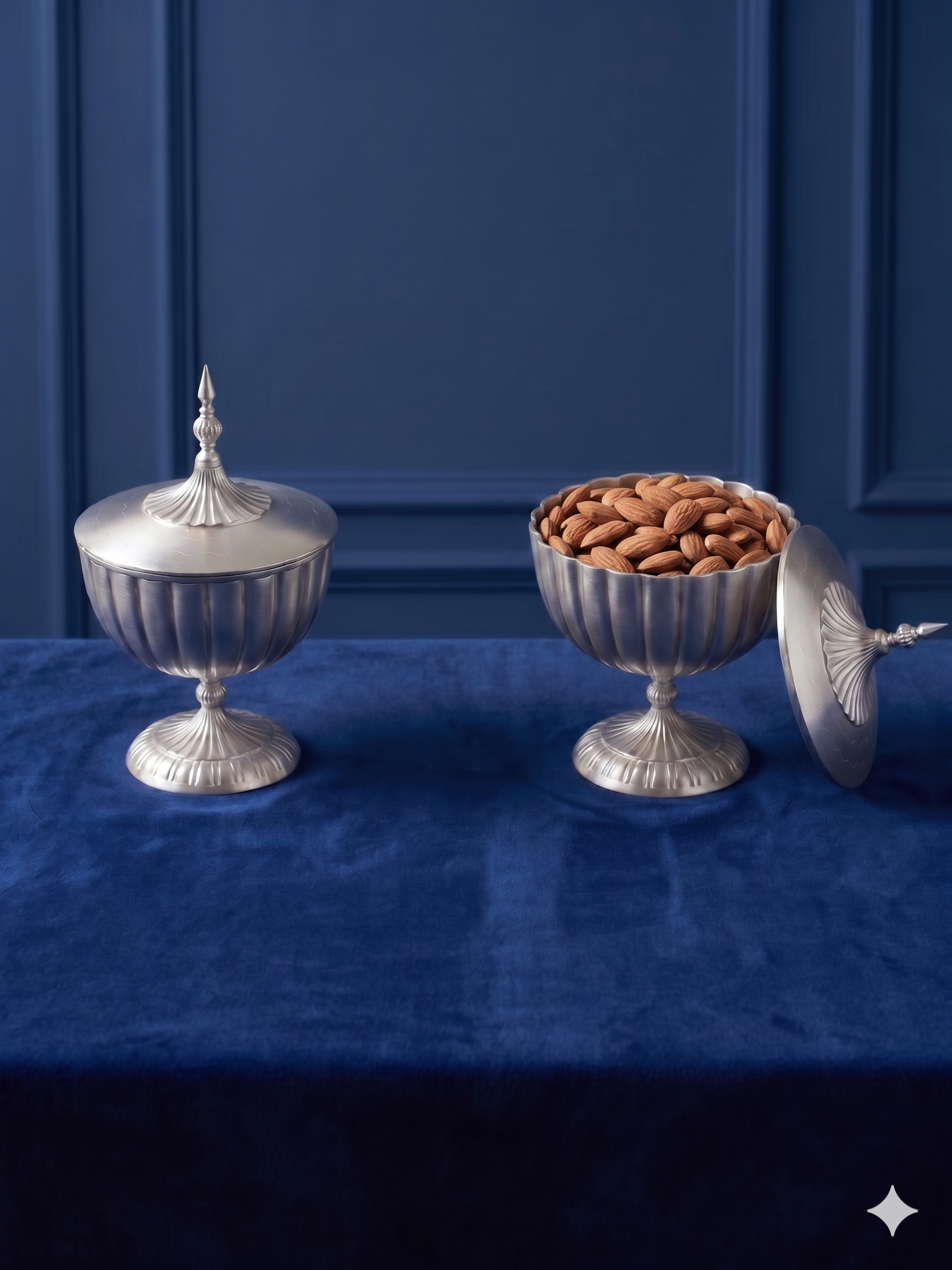 Elegant Silver-Plated Ribbed Pedestal Bowl with Fluted Dome Lid