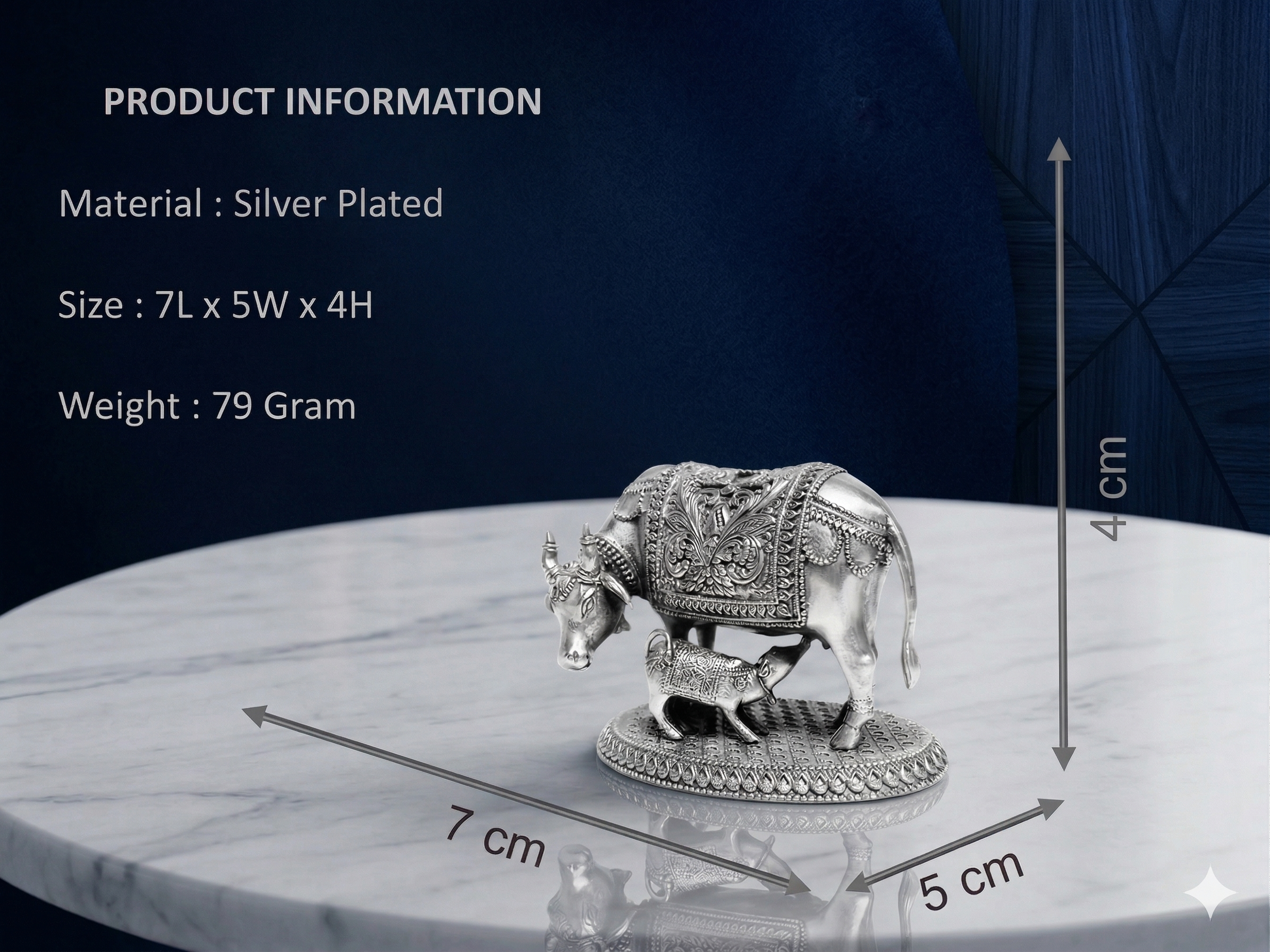 Silver-Plated Kamdhenu Cow and Calf Statue – Compact Vastu Idol for Car Dashboard, Pooja Room & Gifting