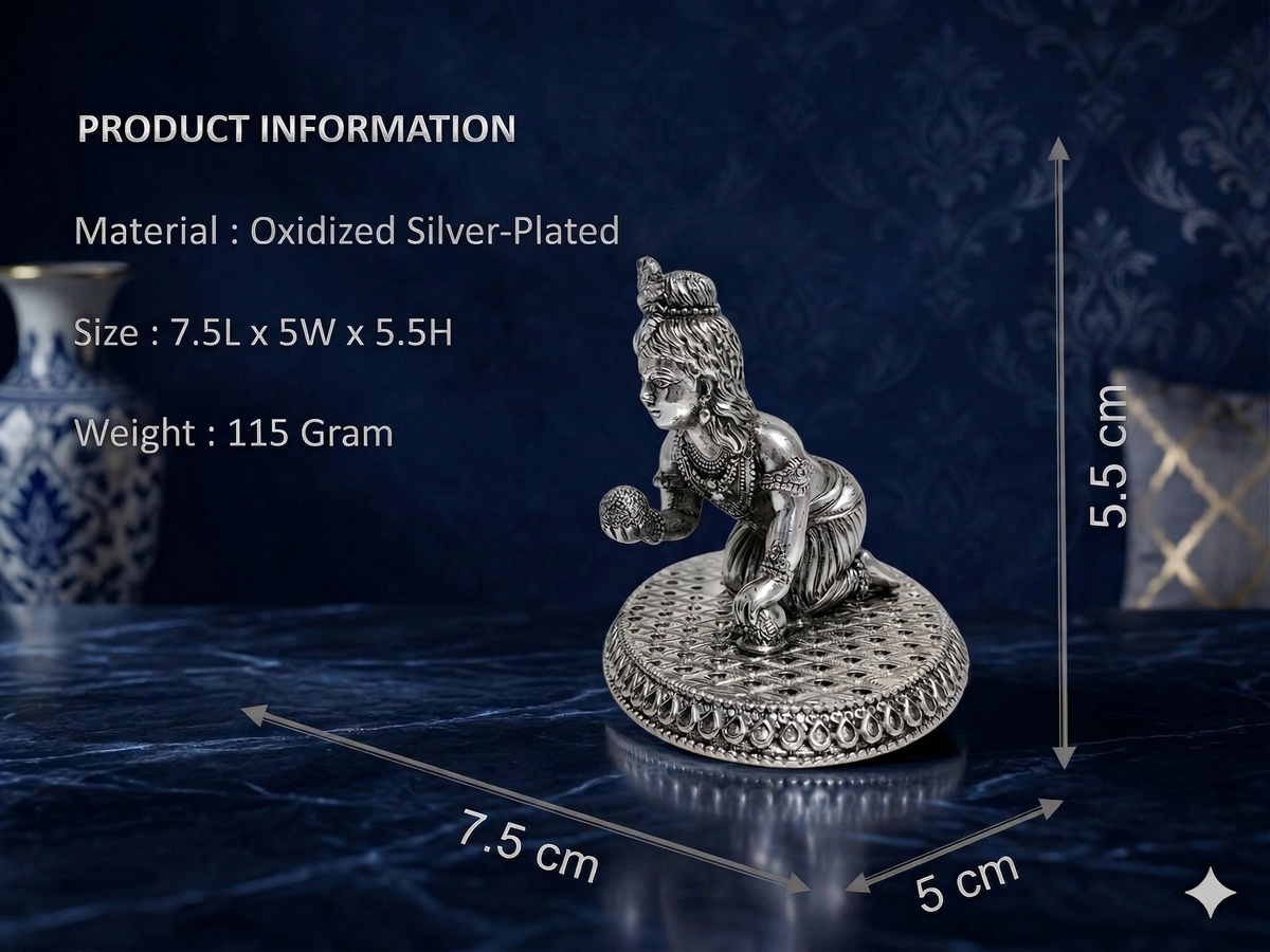 Premium Oxidized Silver-Plated Crawling Bal Gopal Krishna Idol