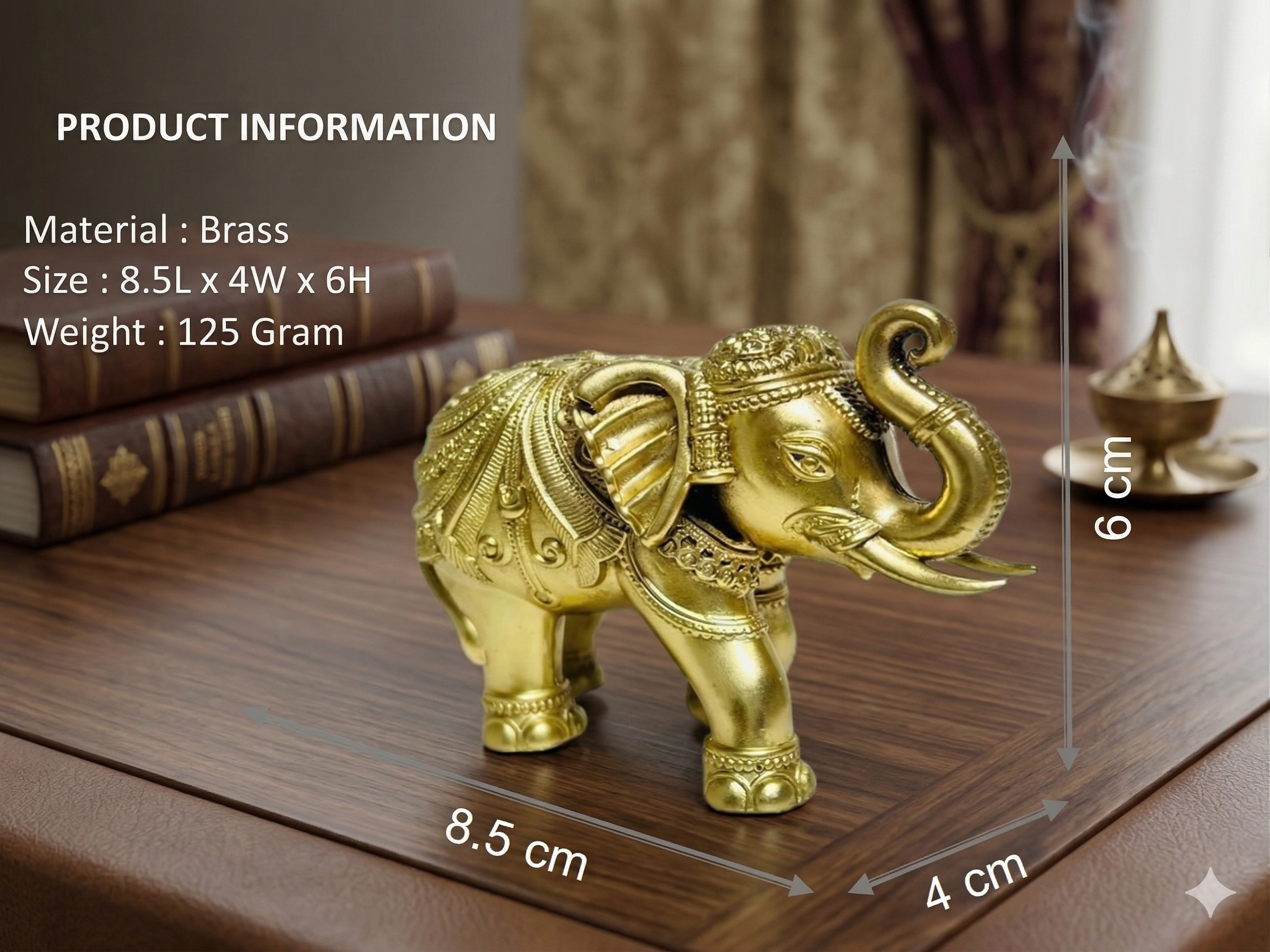 Premium Handcrafted Brass Elephant Trunk Up Statue – Elegant Vastu & Wealth Decor