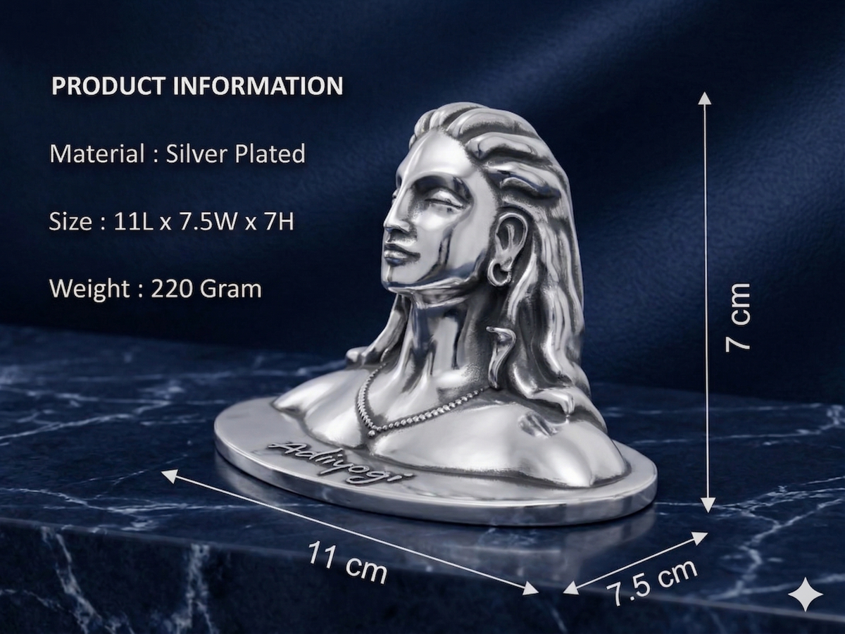Silver-Plated Adiyogi Shiva Bust – Premium Finished 7cm Mahadev Statue for Pooja Room &amp; Home Decor