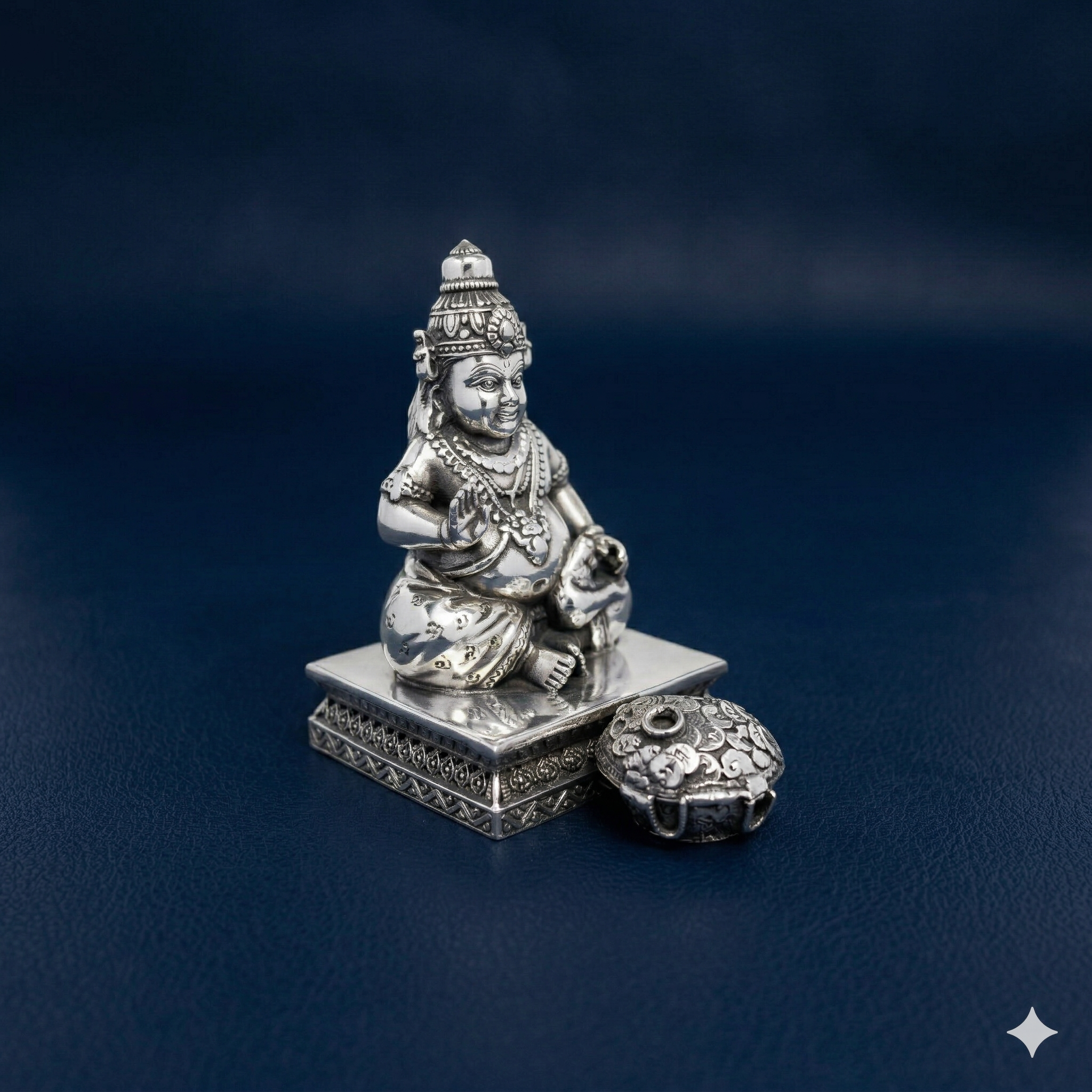 Premium Oxidized Silver-Plated Lord Kuber Idol with Tortoise Base