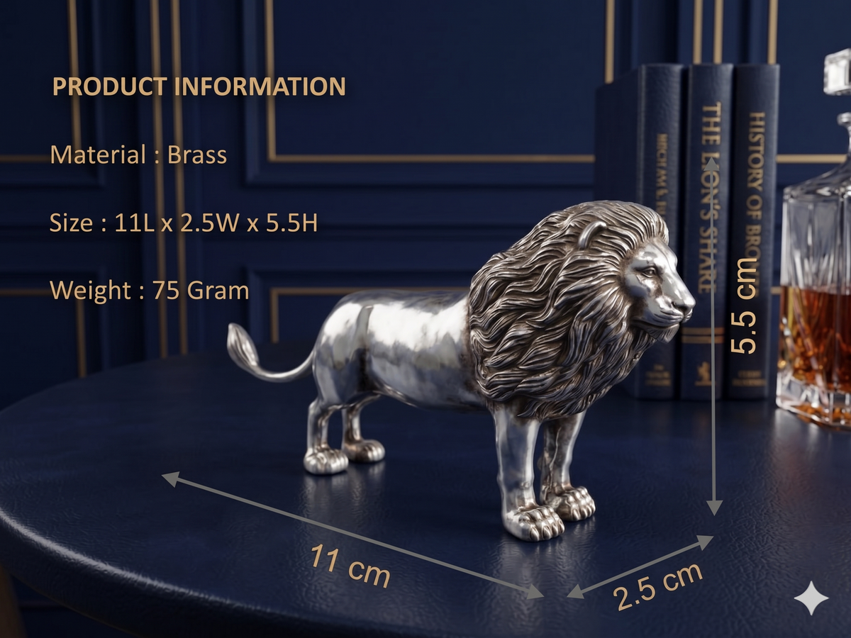 Premium Silver-Finished Brass Charging Lion Figurine