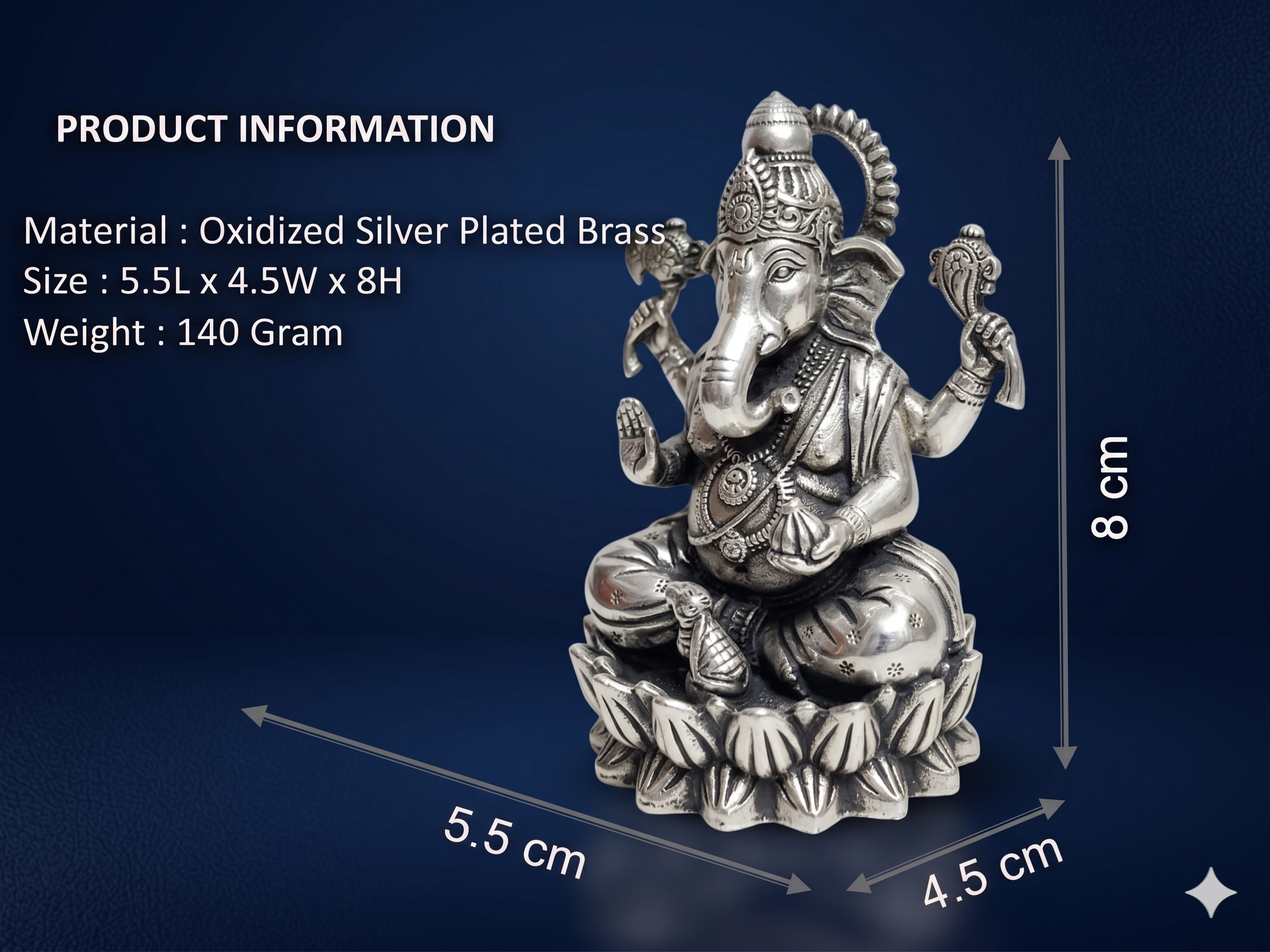 Oxidized Silver-Plated Ganesha Idol – Premium Sitting Lord Ganesh Statue on Lotus for Pooja Mandir, Home Decor & Gifting