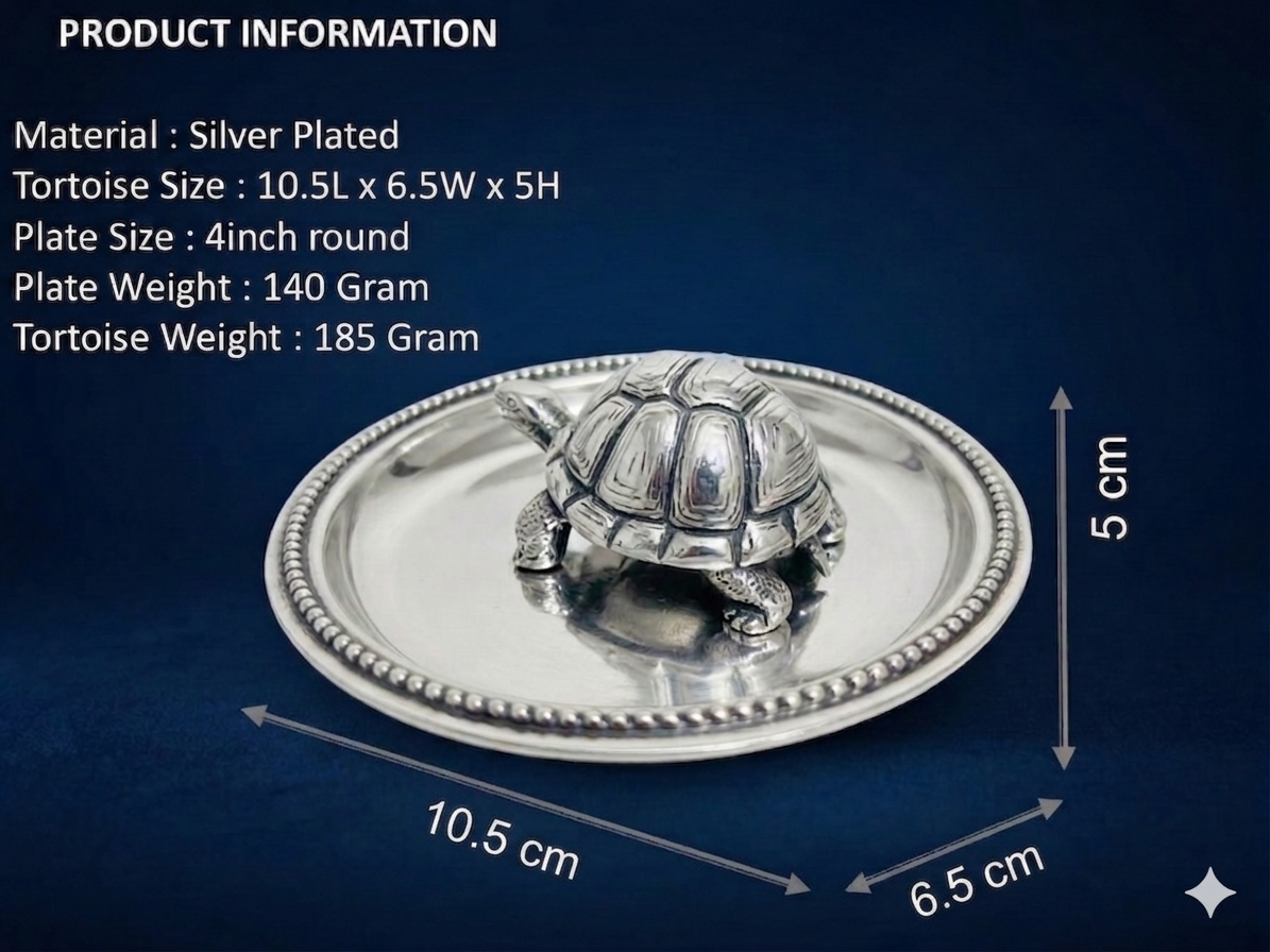 Premium Silver Plated Feng Shui Vastu Tortoise with Beaded Plate