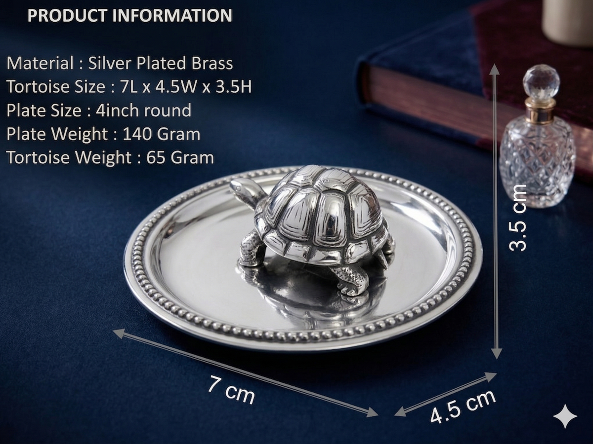 Premium Silver Plated Feng Shui Vastu Tortoise with Beaded Plate