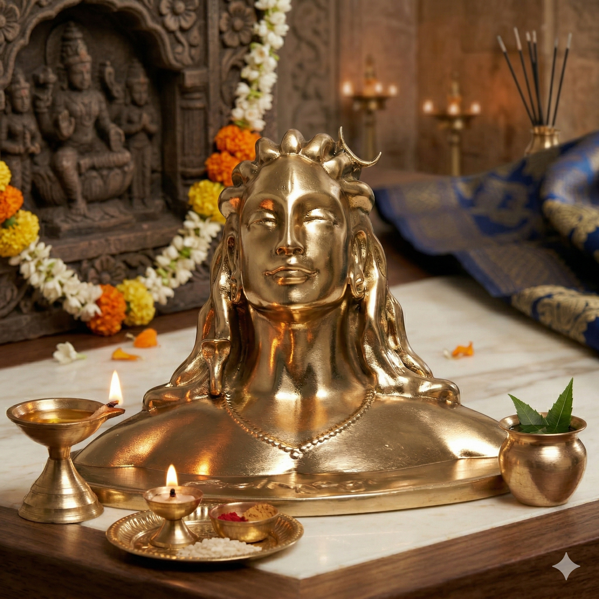 Premium 100% Brass  Shiva Idol – Matte Gold Finish Lord Shiva Bust for Home Decor, Pooja Room & Gifting (Fine Detailing)