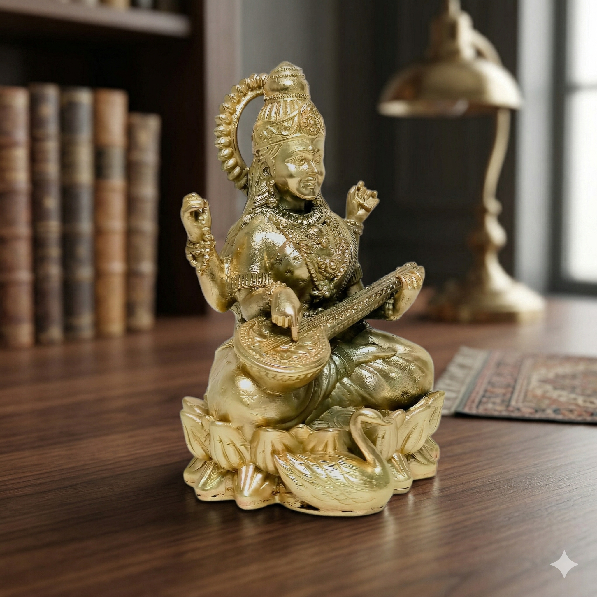 Premium 100% Brass Saraswati Idol (11cm) | Divine Goddess of Wisdom Veena Statue for Home Decor, Puja & Gifting