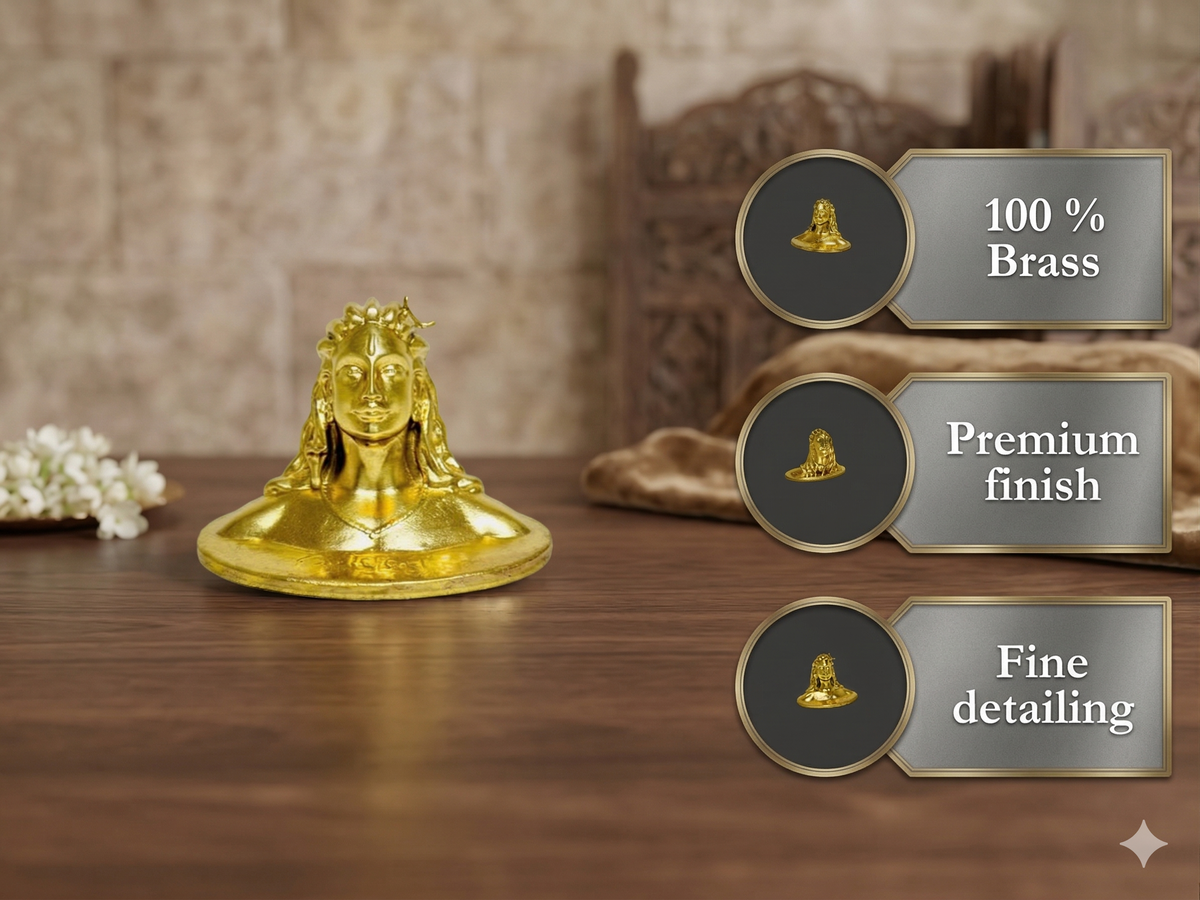 Adiyogi Brass Idol – 55 Gram Decorative Mini Statue for Home, Office & Car Dashboard