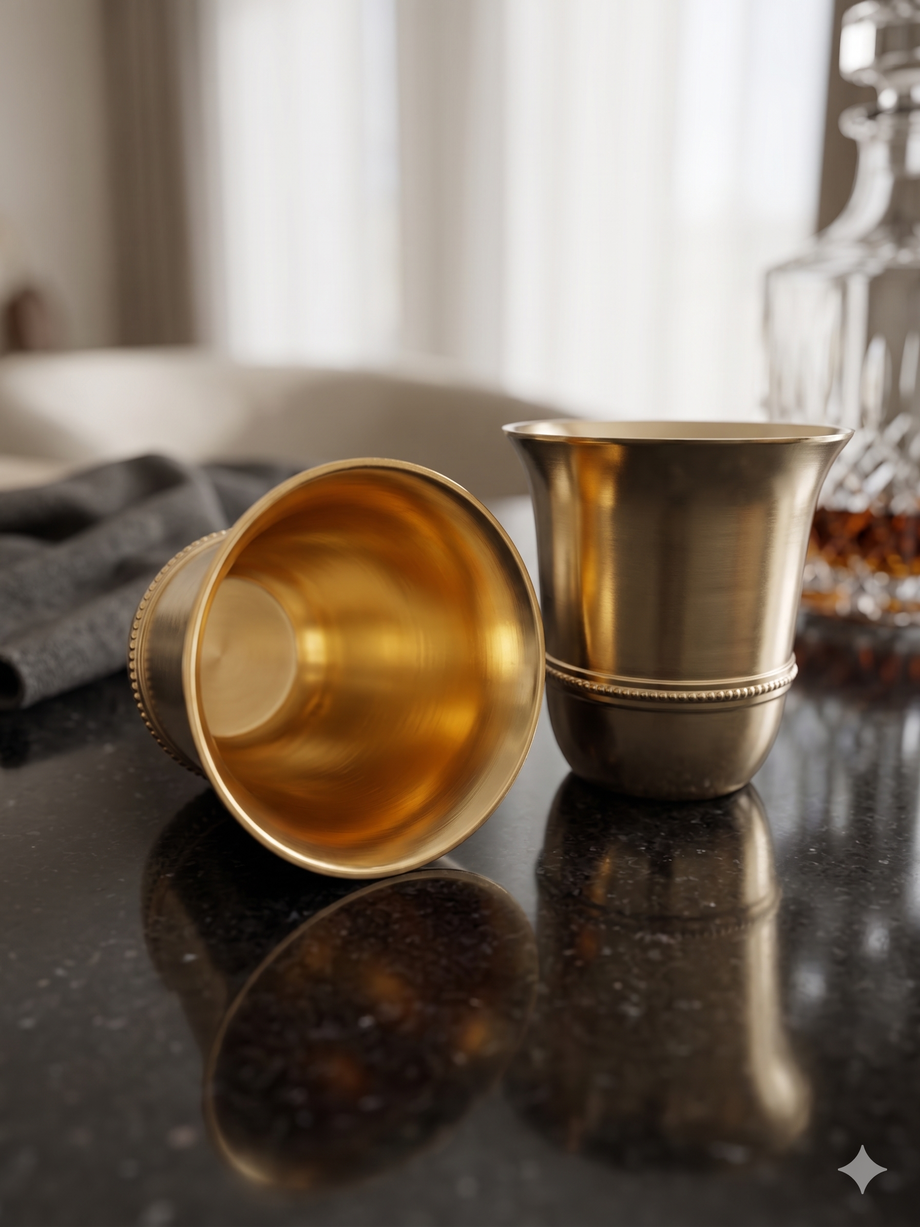 Royal Beaded Brass Tumbler Set – Handcrafted Golden Glass Combo (Set of 2)