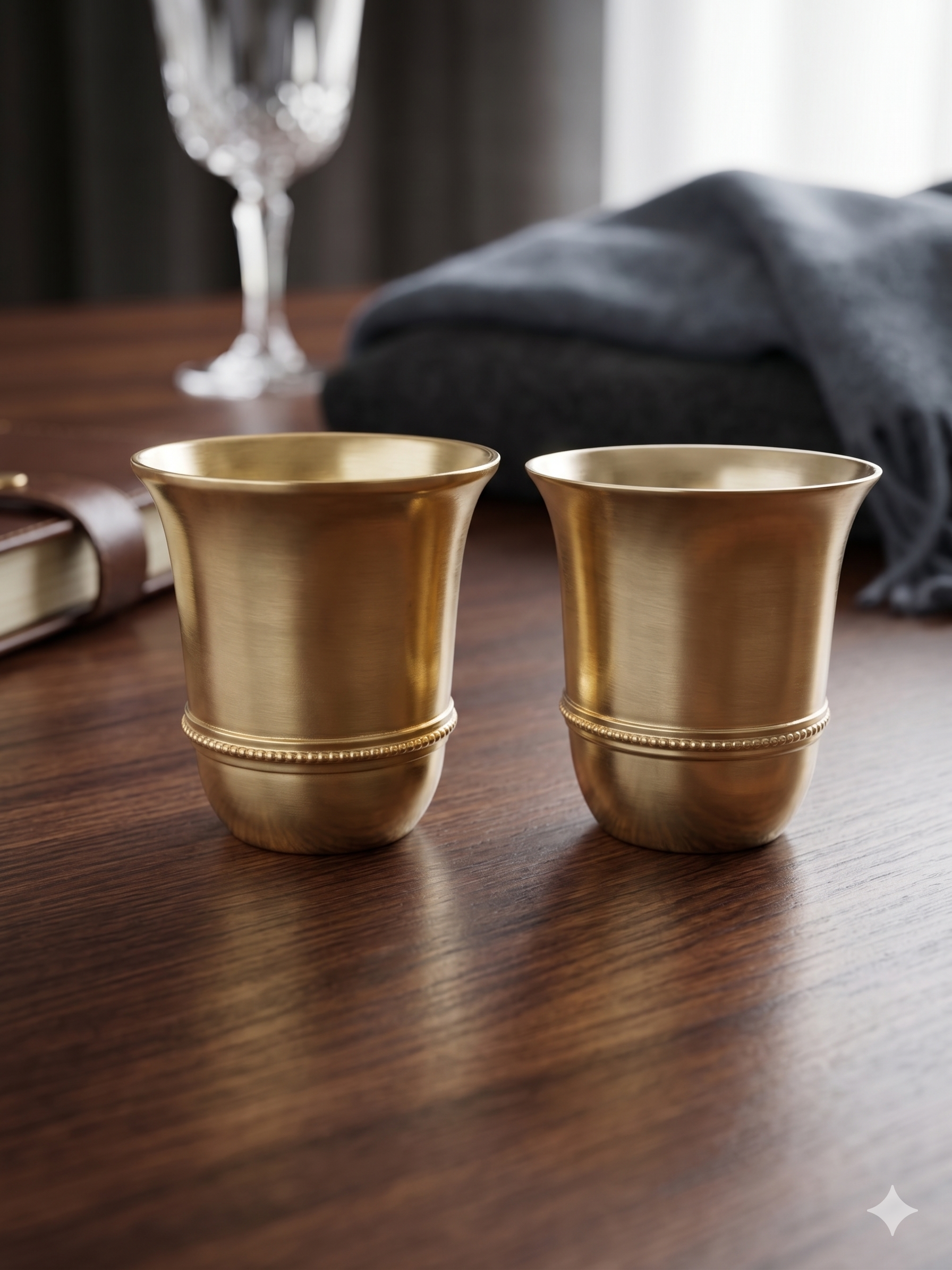 Royal Beaded Brass Tumbler Set – Handcrafted Golden Glass Combo (Set of 2)