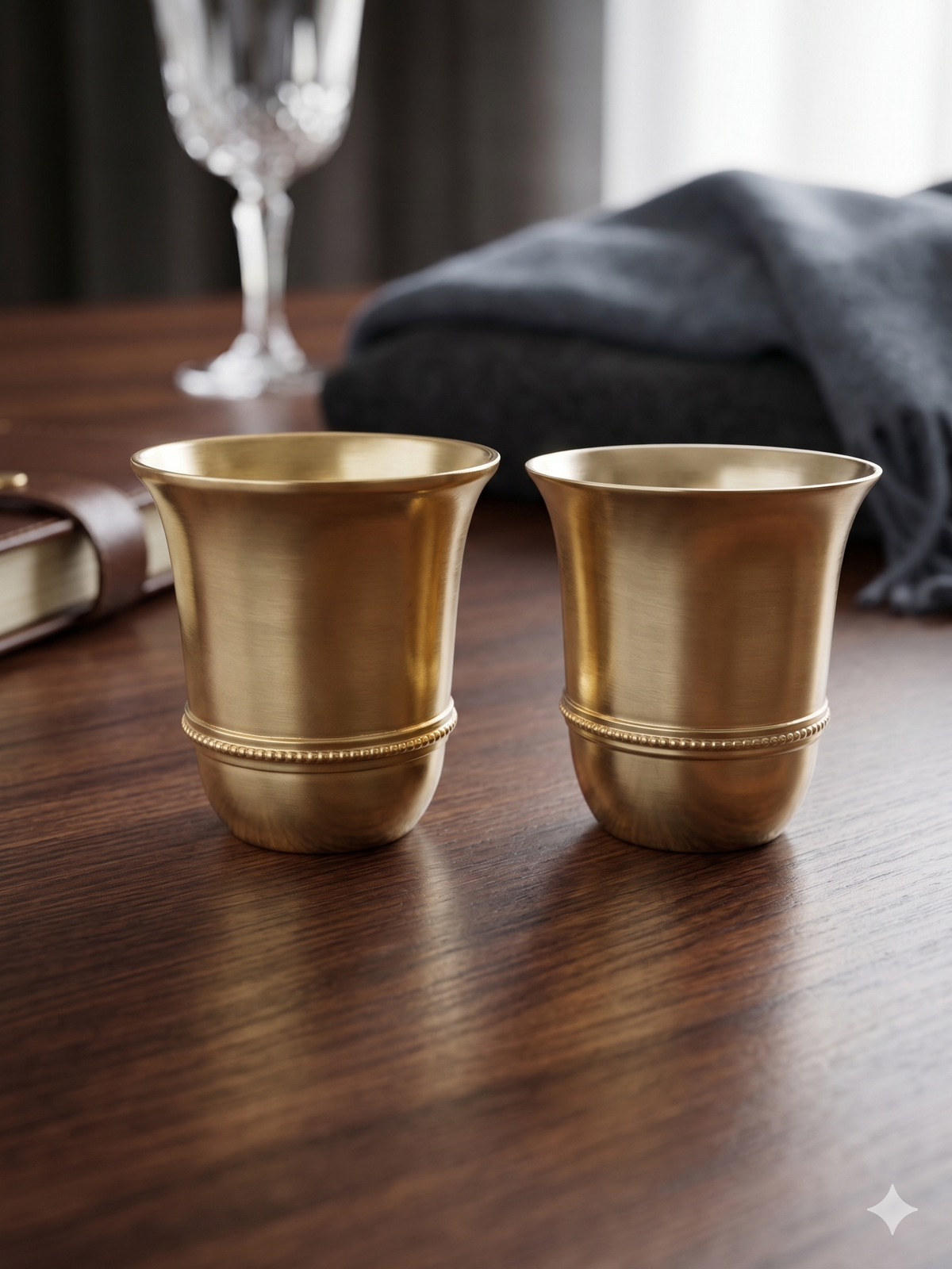 Royal Beaded Brass Tumbler Set – Handcrafted Golden Glass Combo (Set of 2)