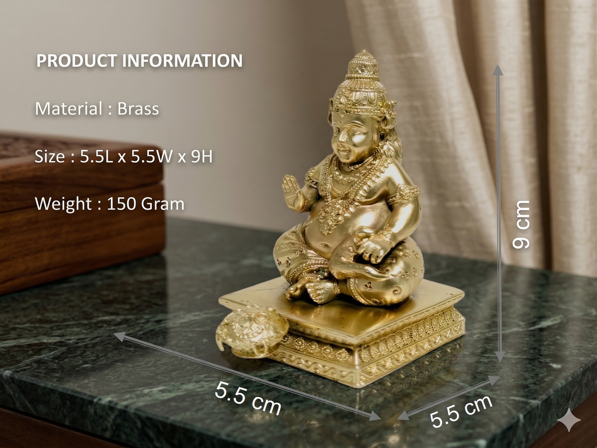 Premium Pure Brass Lord Kuber Idol with Wealth Pot