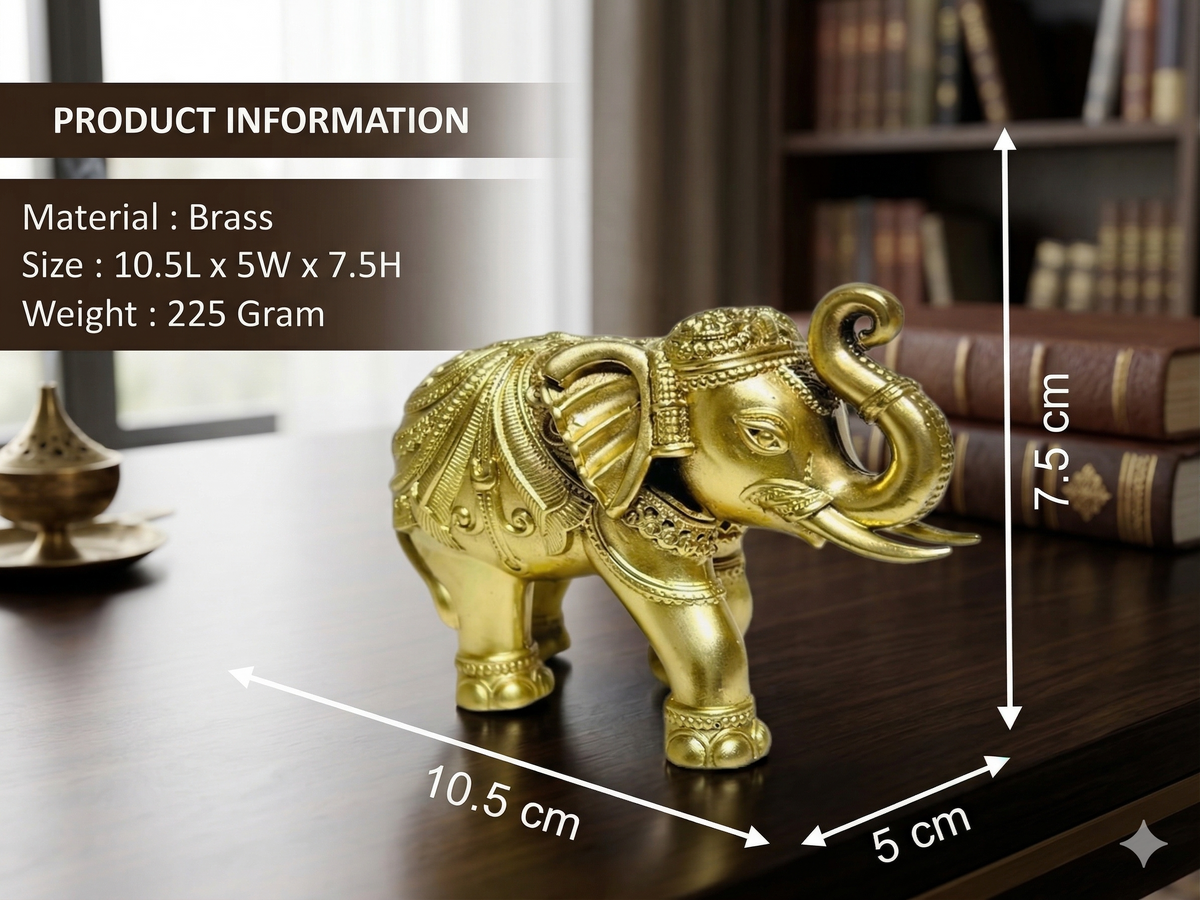 Premium Handcrafted Brass Elephant Trunk Up Statue – Elegant Vastu & Wealth Decor