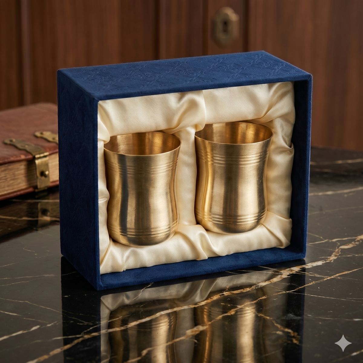 Product Title Premium Brass Glass Set of 2 with Royal Gift Box – Traditional Tumblers for Water & Lassi