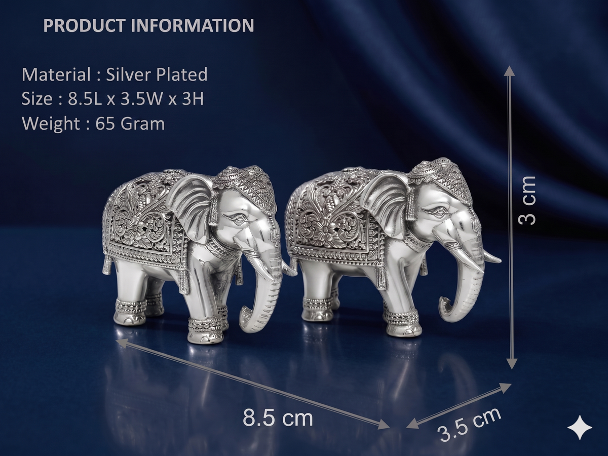 Oxidized Silver-Plated Elephant Pair – Premium Brass Vastu Idol Set for Home Décor, Office Display & Luxury Gifting