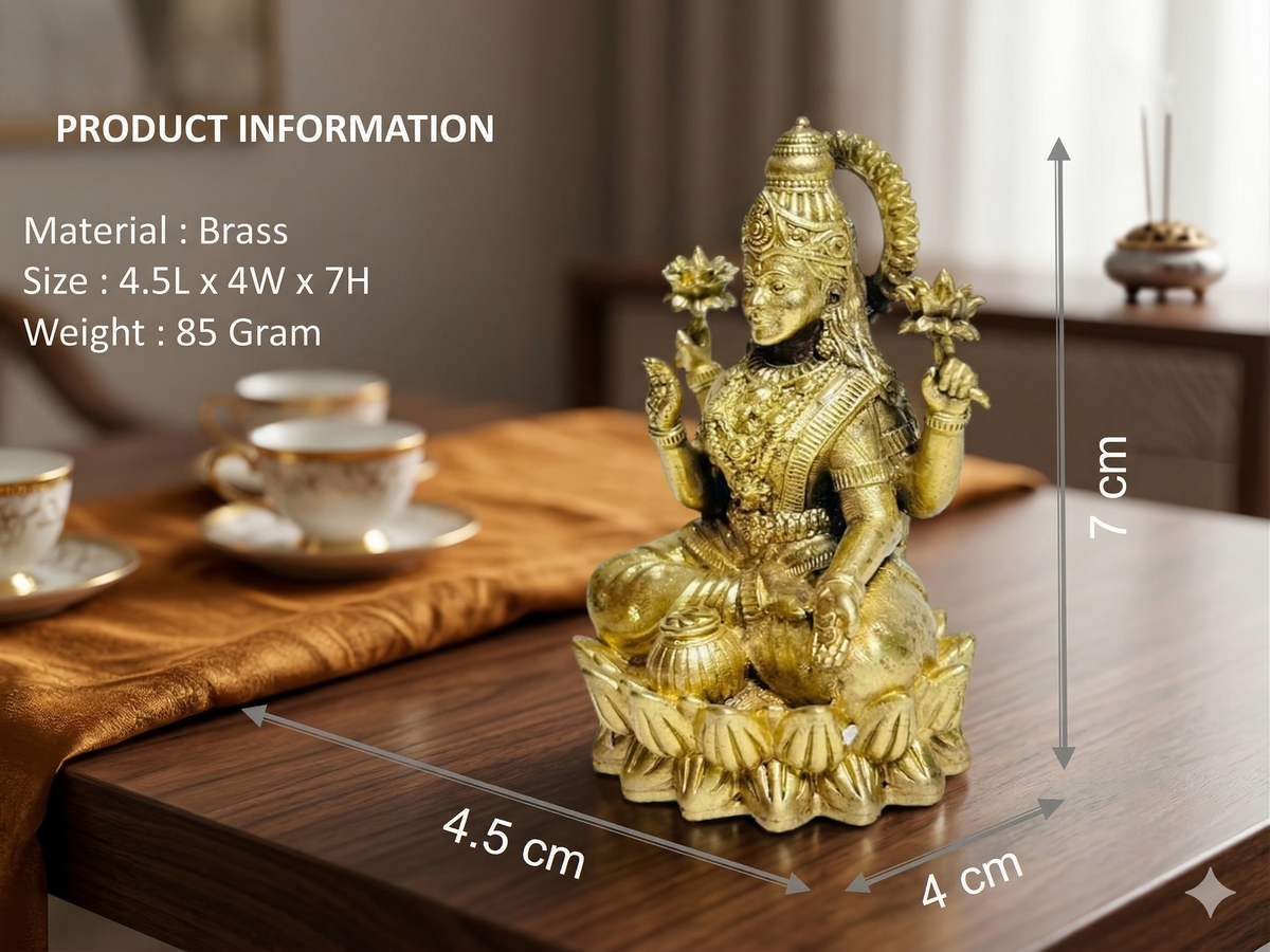 Premium Brass Goddess Lakshmi Idol for Pooja & Home Mandir (7 cm)