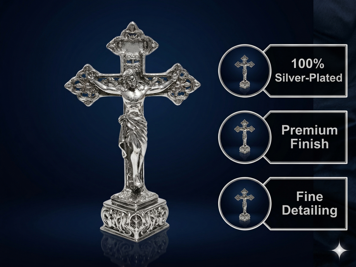 Title Silver-Plated Jesus Christ Crucifix Cross – Premium Handcrafted Altar Statue for Christian Home Décor & Devotional Gifting