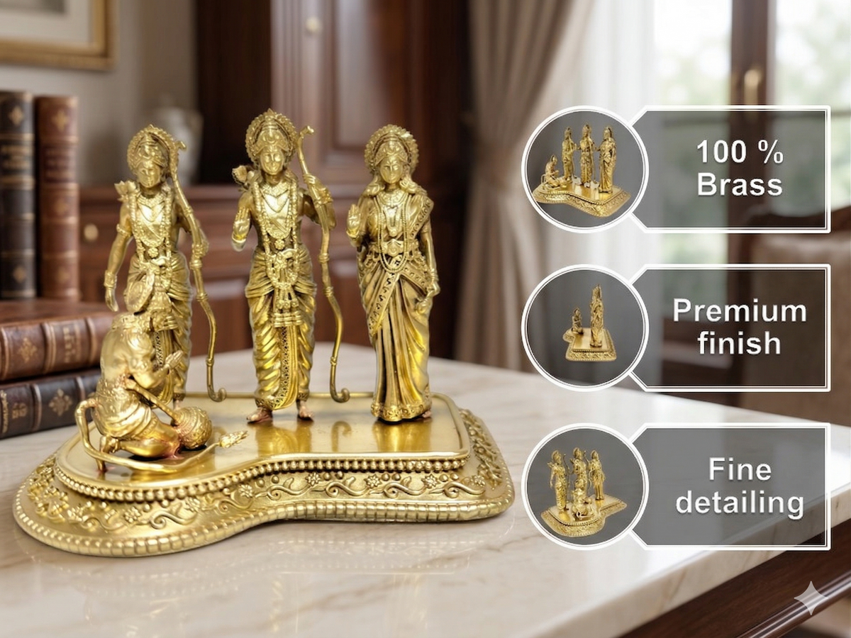 Premium Pure Brass Ram Darbar Idol Set – Ram, Laxman, Sita & Hanuman Murti (11cm)