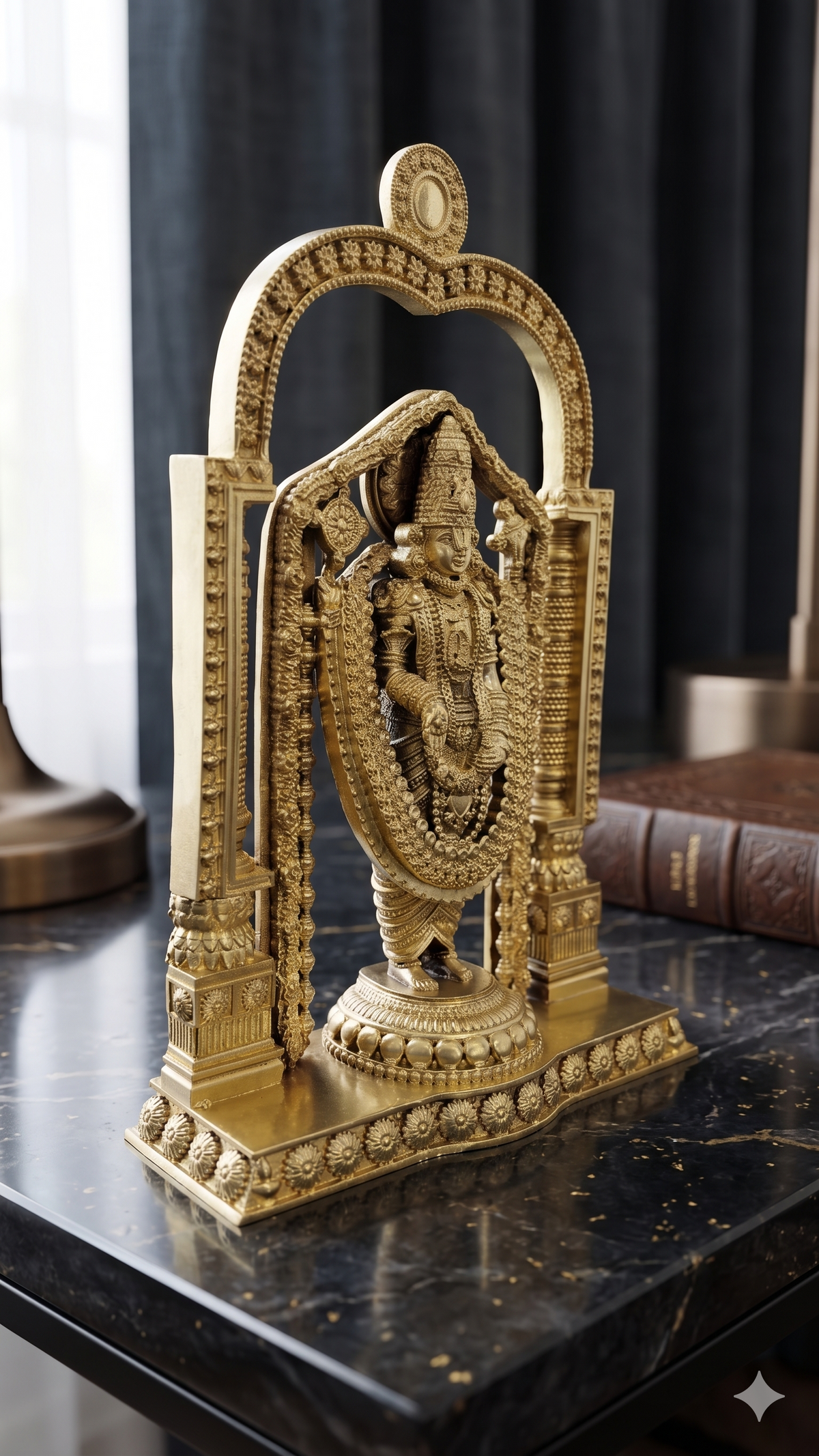 Handcrafted Brass Lord Venkateswara Statue with Prabhavali Arch